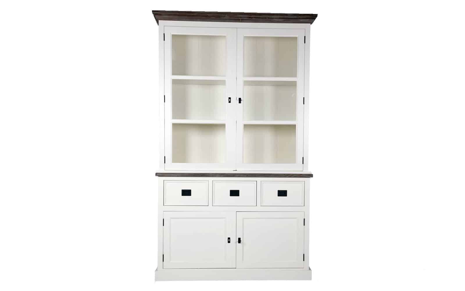 Vitrină Lahoma, Lemn Masiv, 7 compartimente, 125x45x210, Alb/Maro