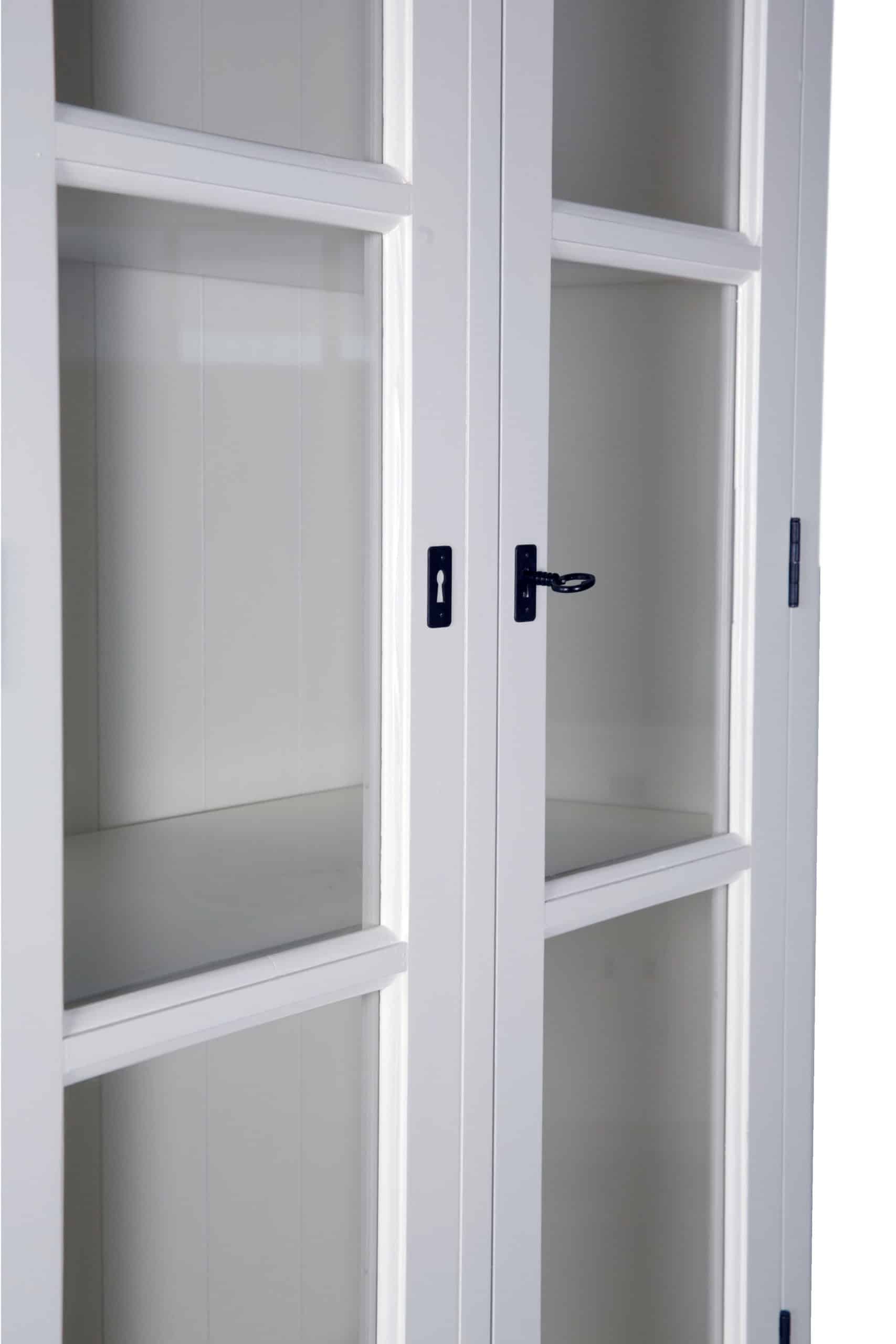 Vitrină din Lemn Masiv Lahoma, 4 compartimente, 80x35x210, Alb/Maro