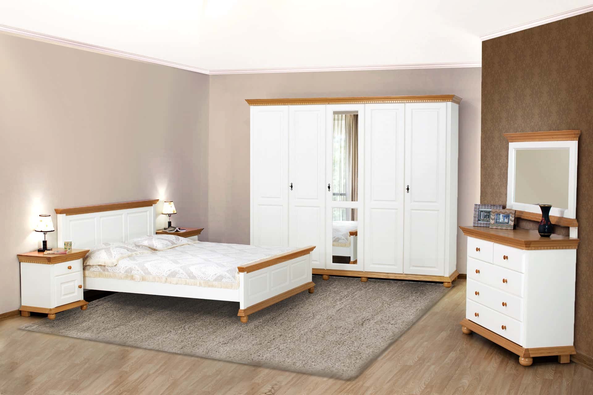 Set Dormitor Celia, Configurabil, Alb/Natur