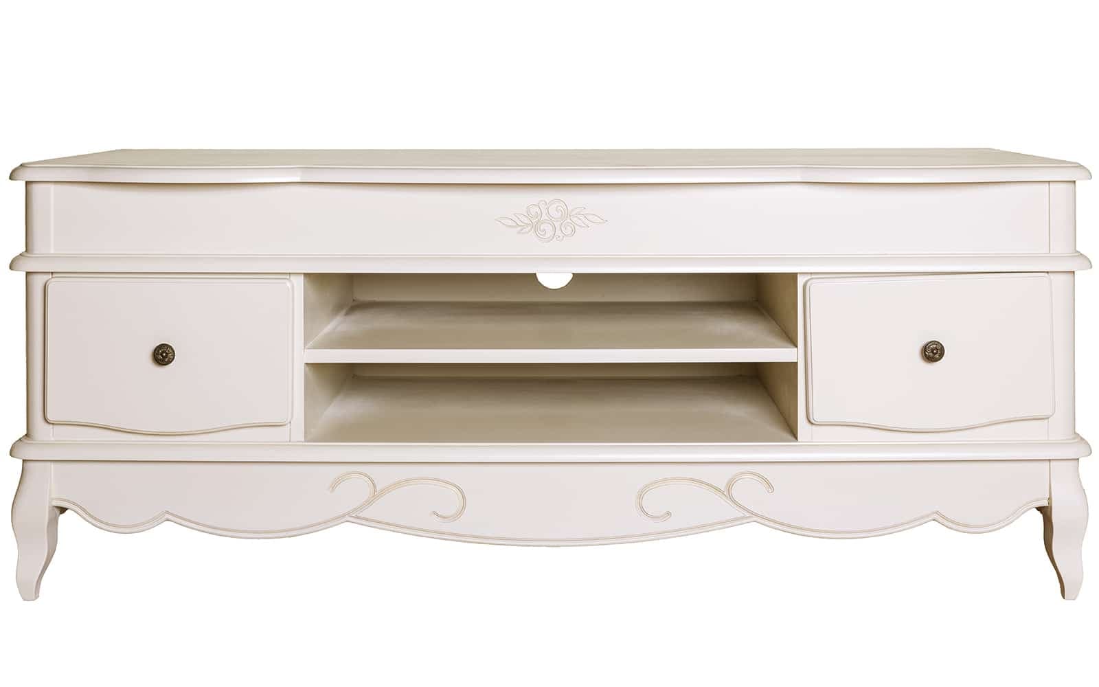 Comodă TV Casandra, Lemn Masiv, 150x53x60cm, Alb Antic