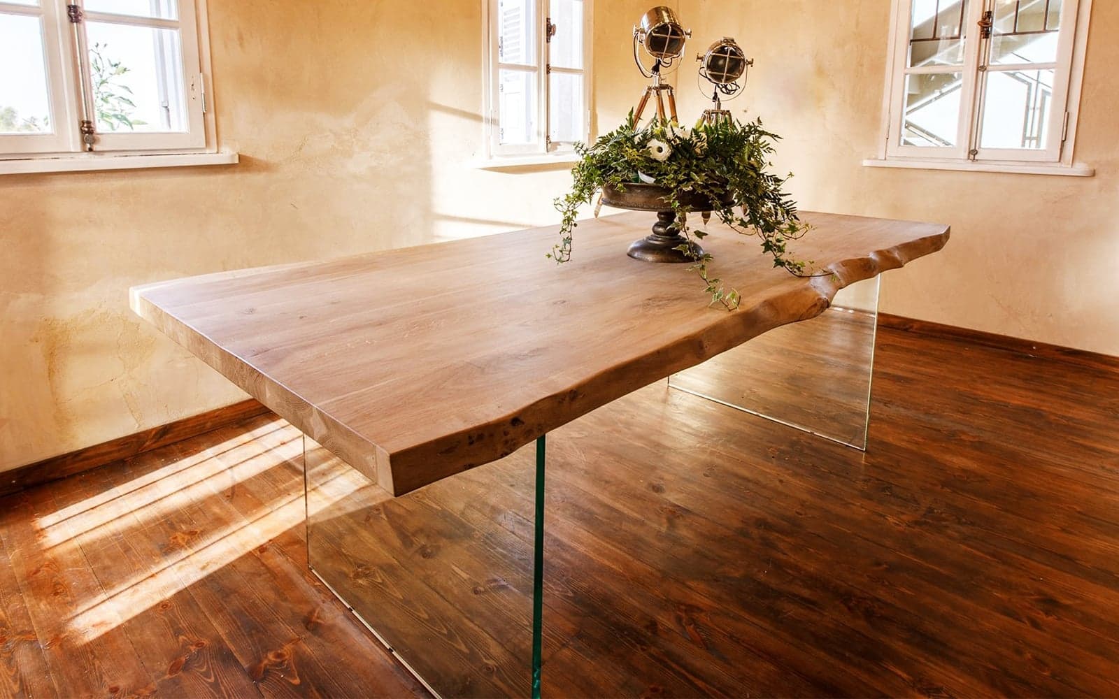 Masă Dining Roger, Stejar, Picioare Sticlă, 200/220/240/260 x 100 x 78 cm