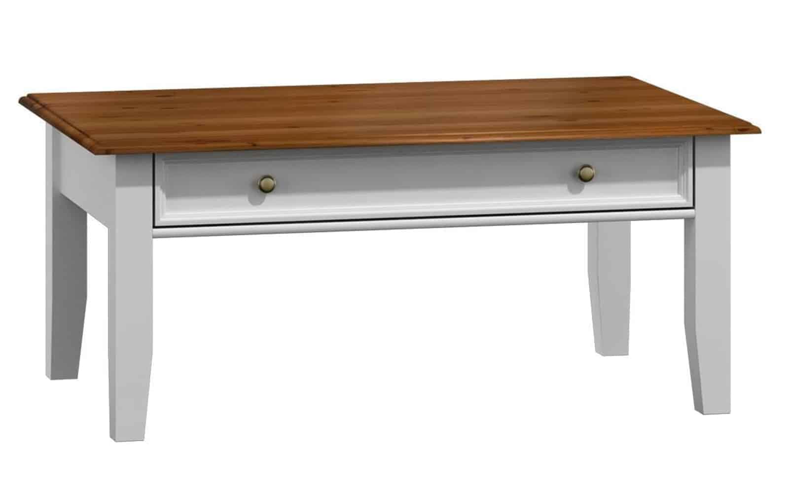 Masă Cafea Linea, cu Sertar, Lemn Masiv, 122x71cm, Alb-Nuc