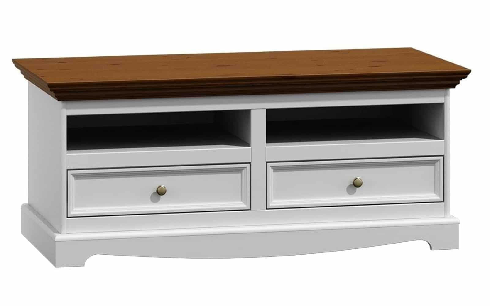 Comodă TV Linea, Lemn Masiv, 111x53x53cm, Alb-Nuc