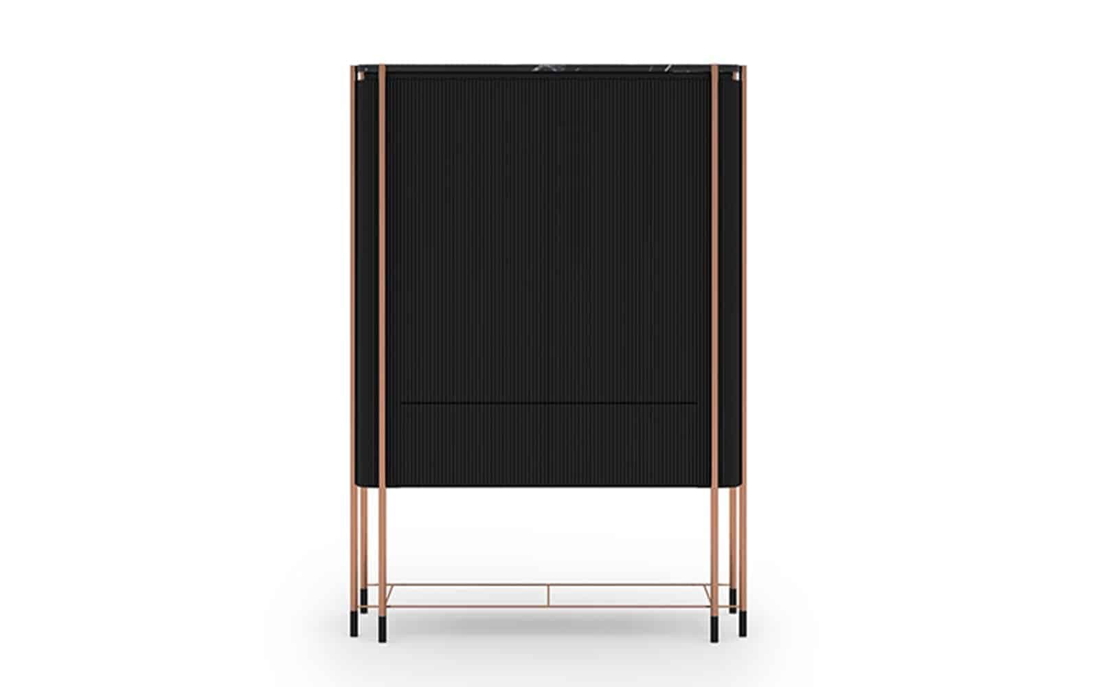 Bufet Înalt Calista, Negru-Rose Gold, L 104 x A 50 x H 150 cm