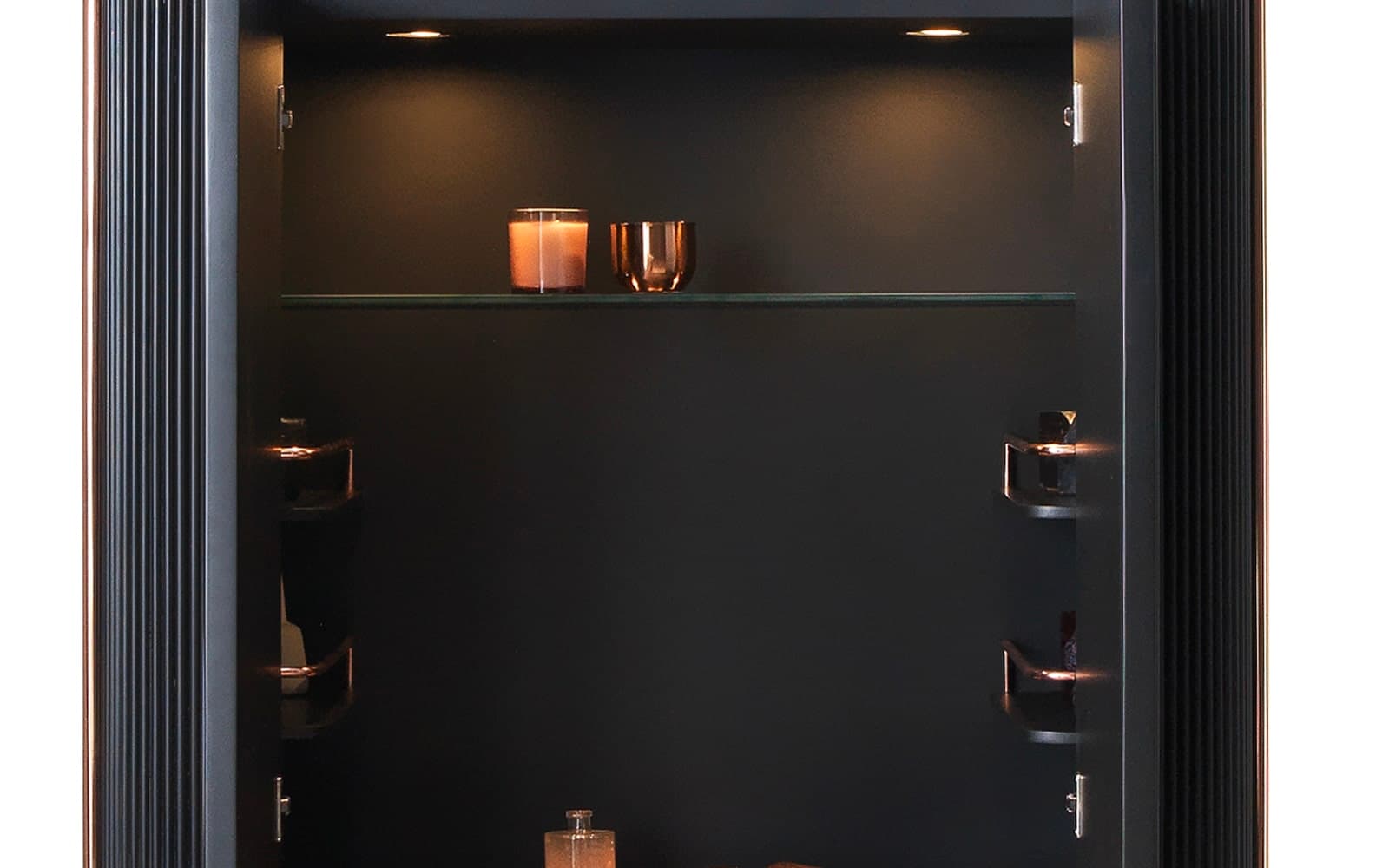 Bufet Înalt Calista, Negru-Rose Gold, L 104 x A 50 x H 150 cm