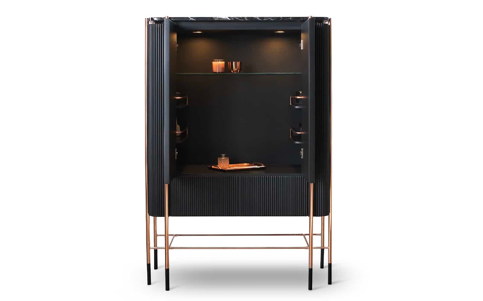 Bufet Înalt Calista, Negru-Rose Gold, L 104 x A 50 x H 150 cm