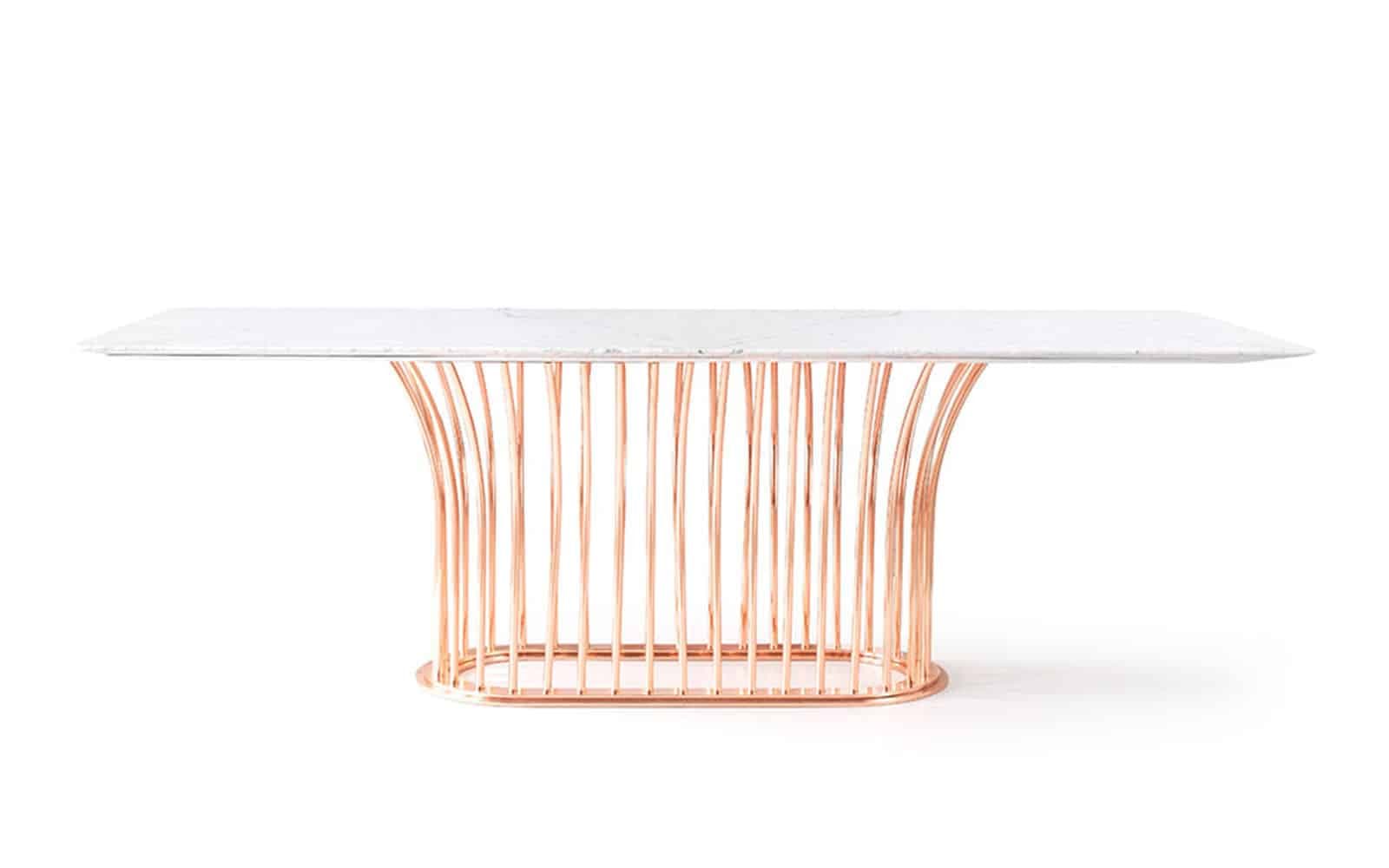Masă Dining Anette, Cadru metalic, Rose-Gold, 100 x 240 x 75 cm