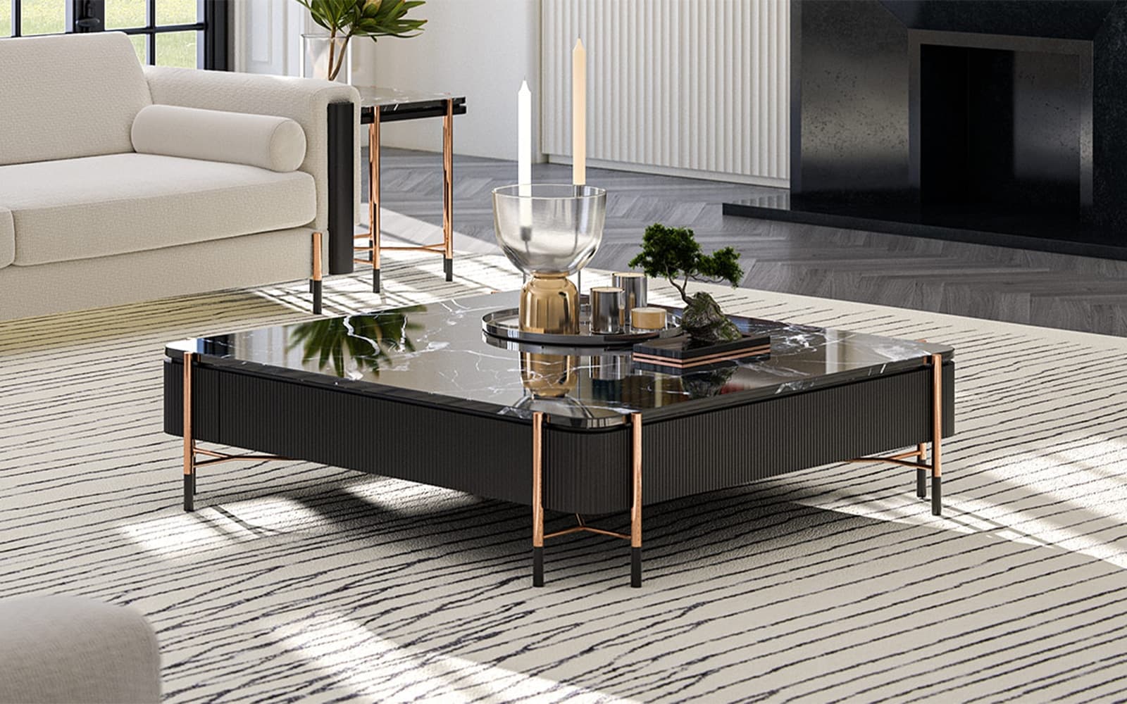 Masă Cafea Calista, Negru-Rose Gold, L 120 x A 120 x H 35 cm