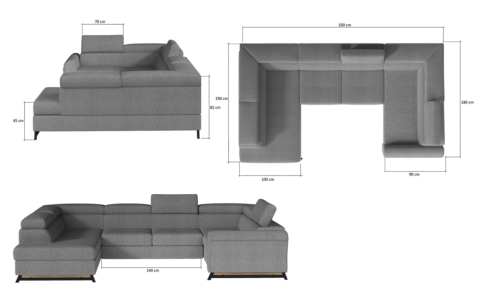 Colțar Formă U, Extensibil Amira, 330x190cm, Personalizabil