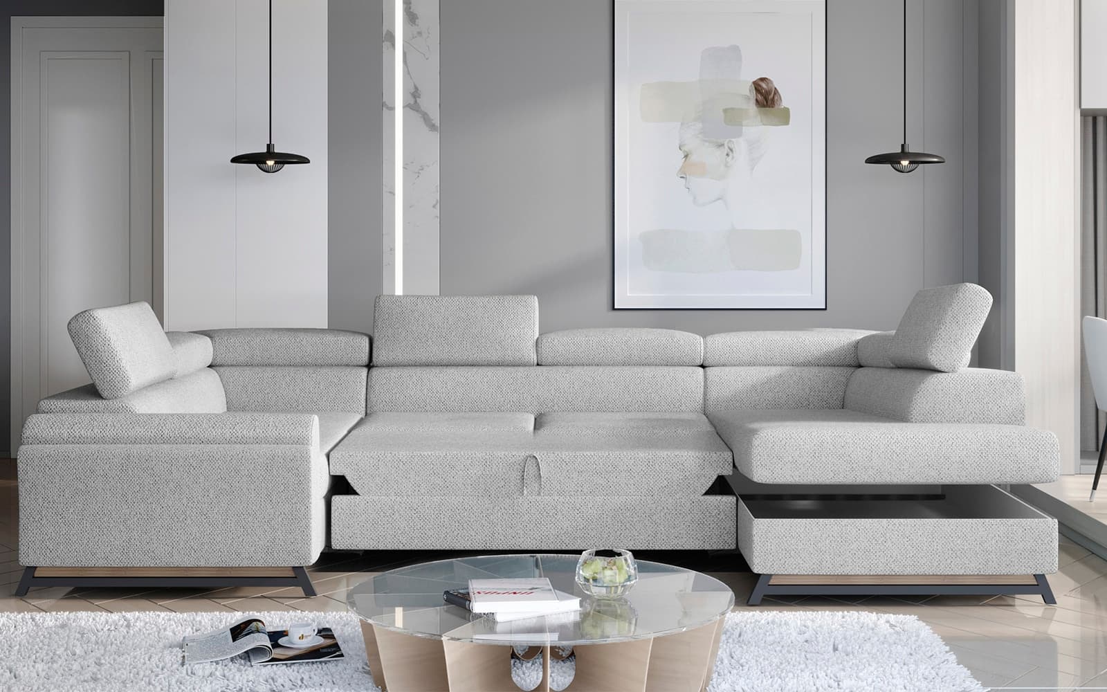 Colțar Formă U, Extensibil Amira, 330x190cm, Personalizabil
