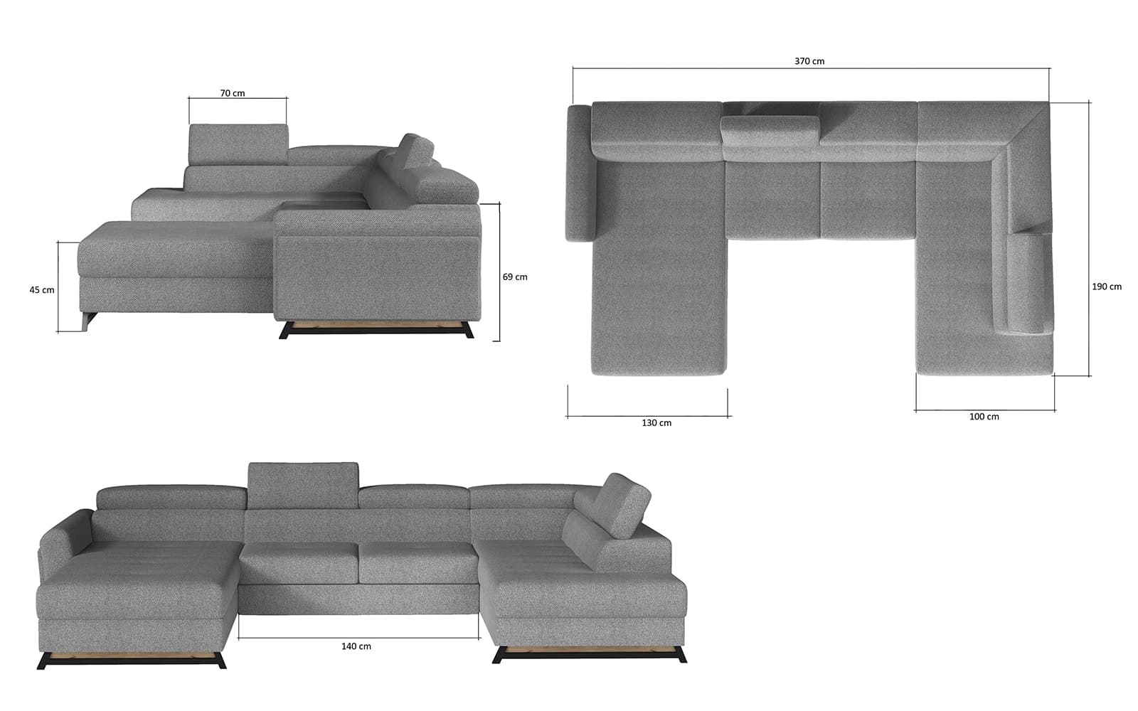 Colțar Formă U, Extensibil Joy, 370x190cm, Personalizabil