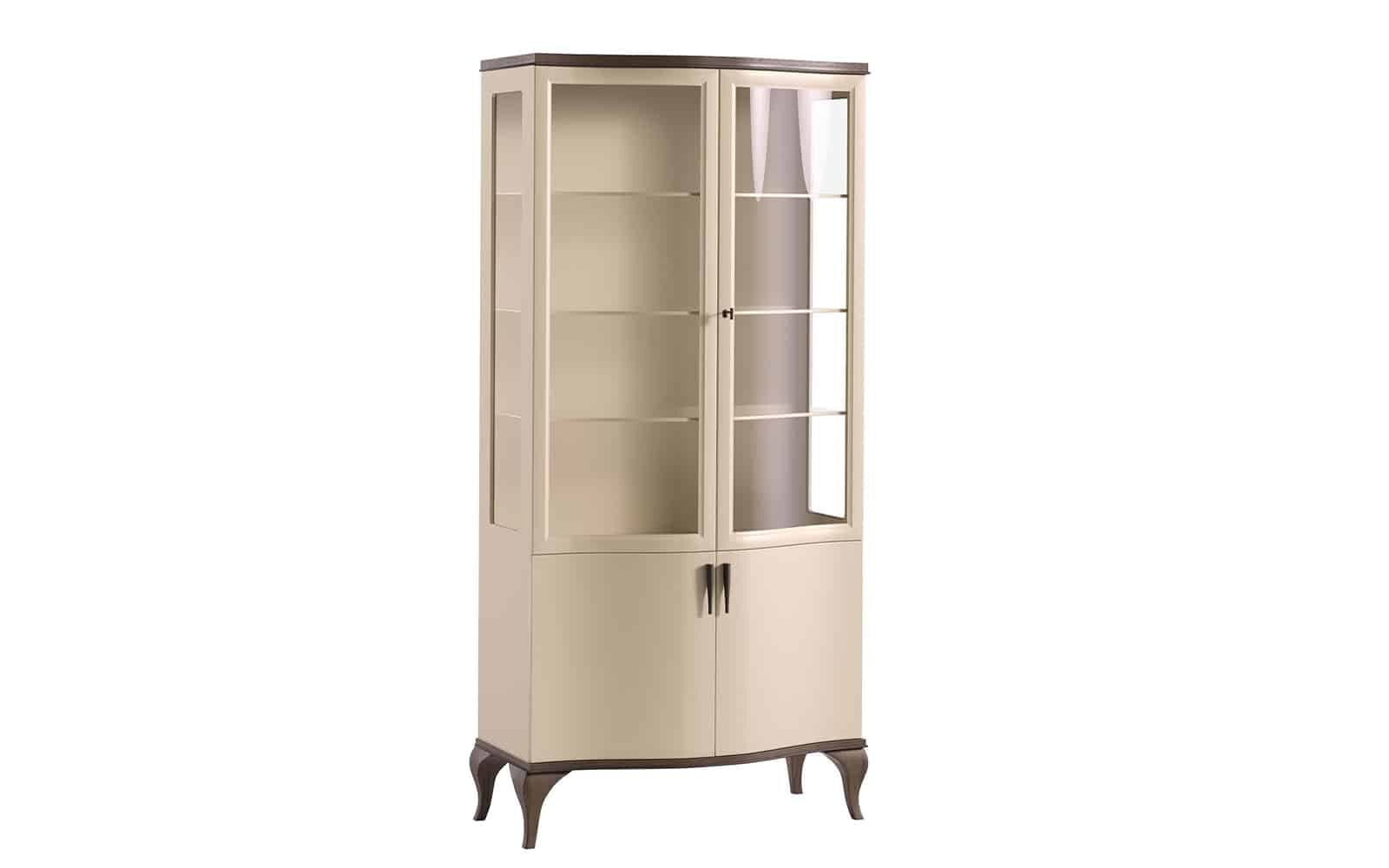 Vitrina cu doua usi Leona, 97x51x205cm, Crem-Nuc
