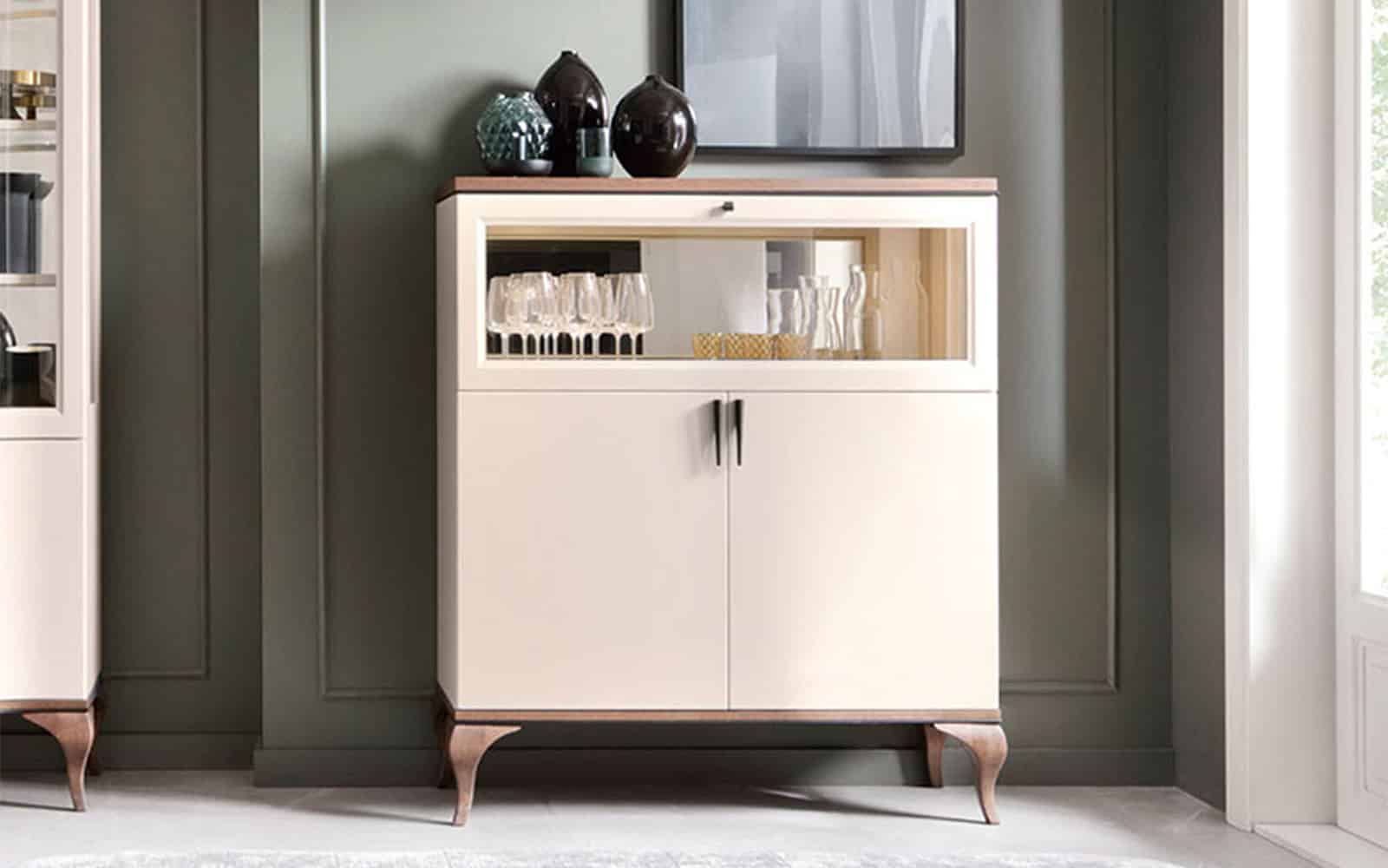 Comoda bar Leona, 112x42x135cm, Crem-Nuc