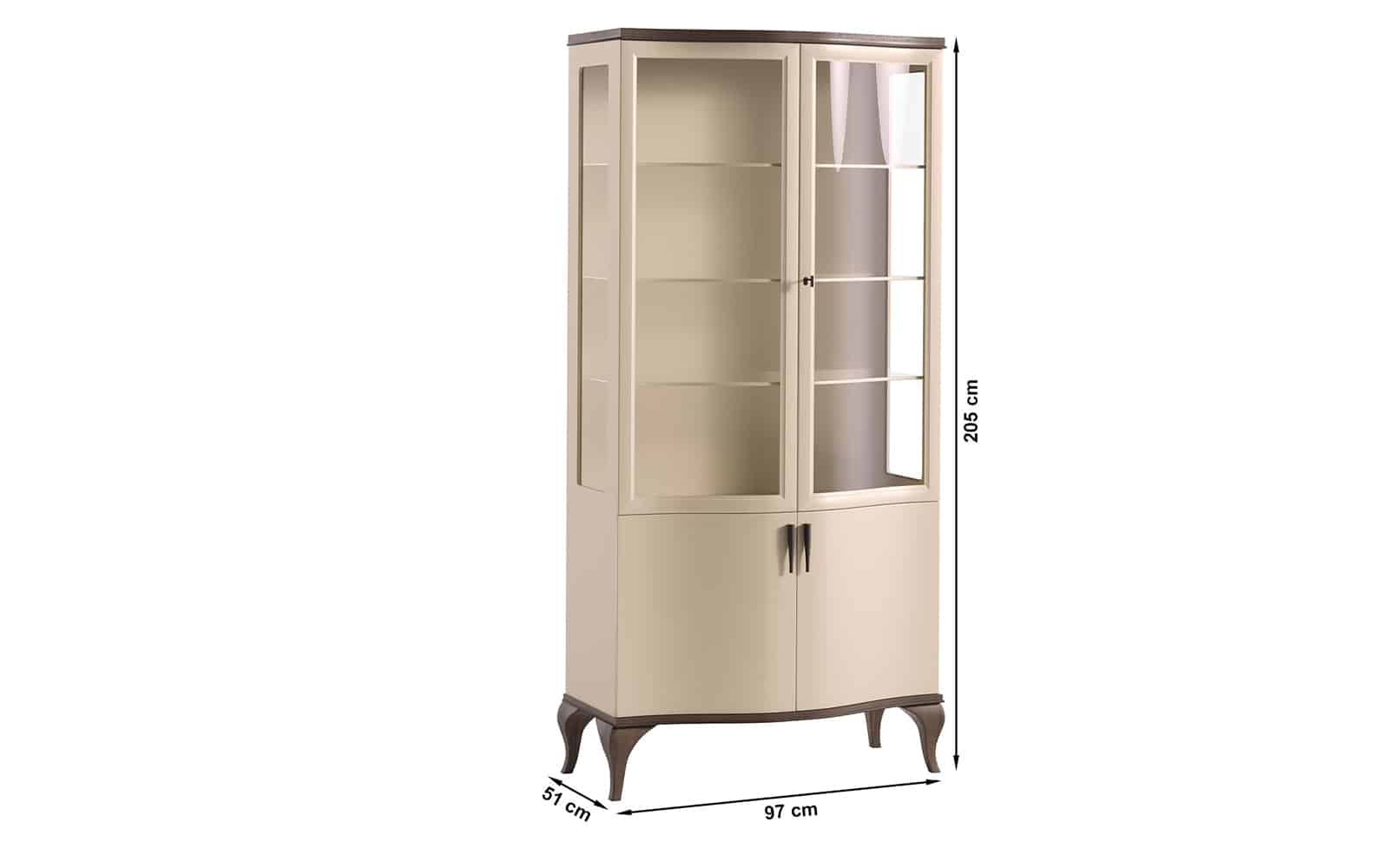 Vitrina cu doua usi Leona, 97x51x205cm, Crem-Nuc