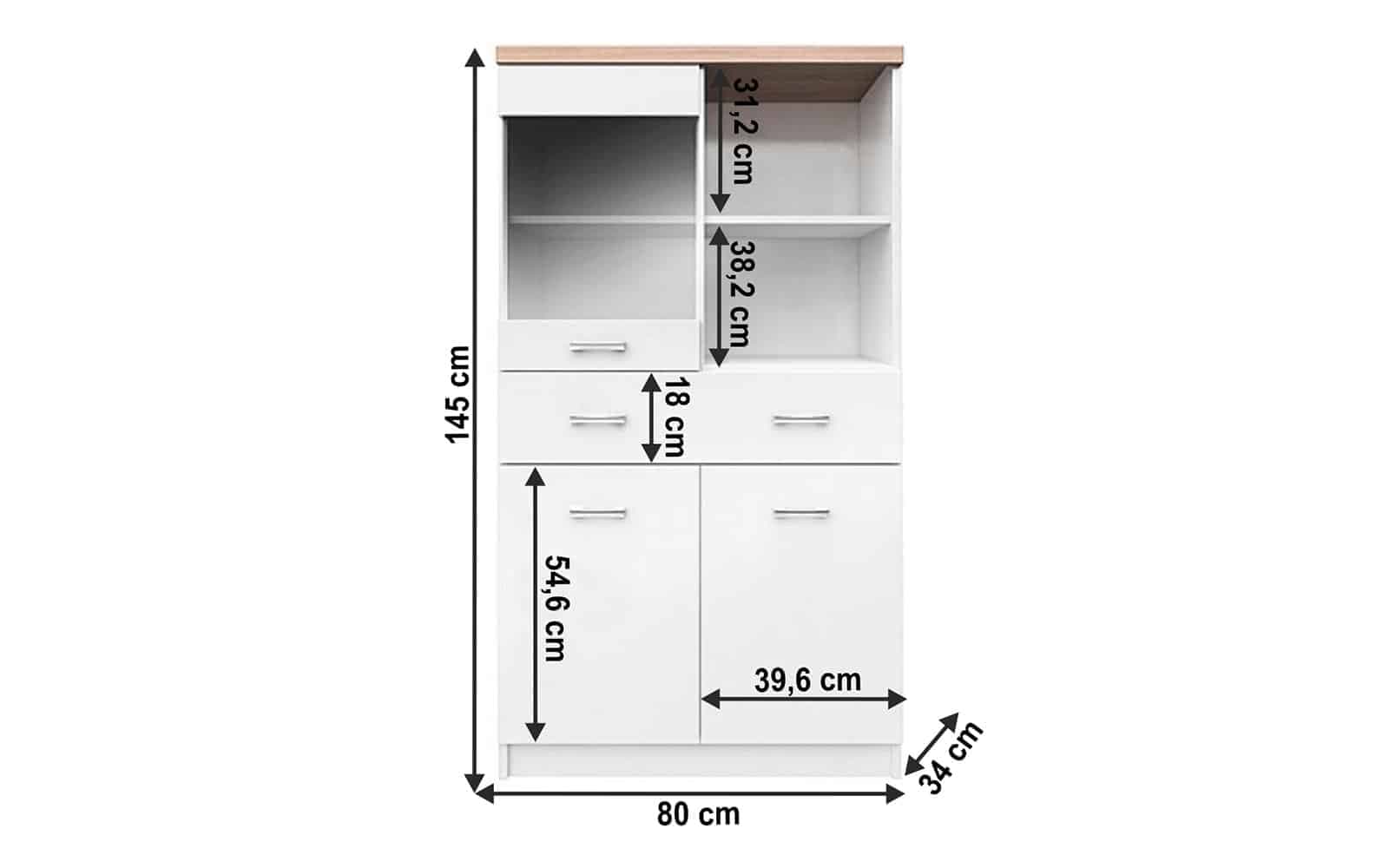 Vitrină Topty Typ 02, 80x145x34cm, alb/stejar sonoma