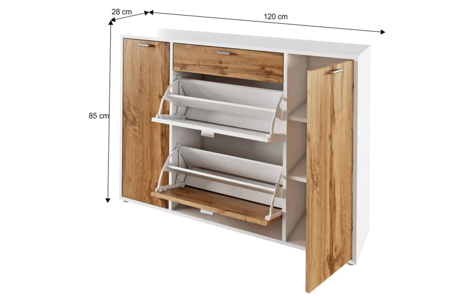 Pantofar Anabela, 120x28x85 cm, alb/stejar wotan