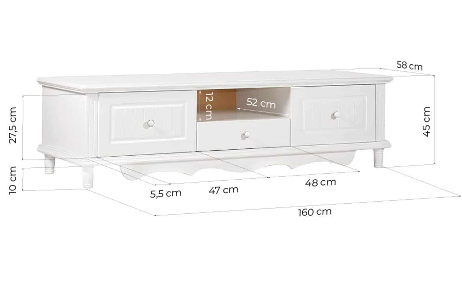 Comoda TV Elizabeth, 160x58x45cm, Alb