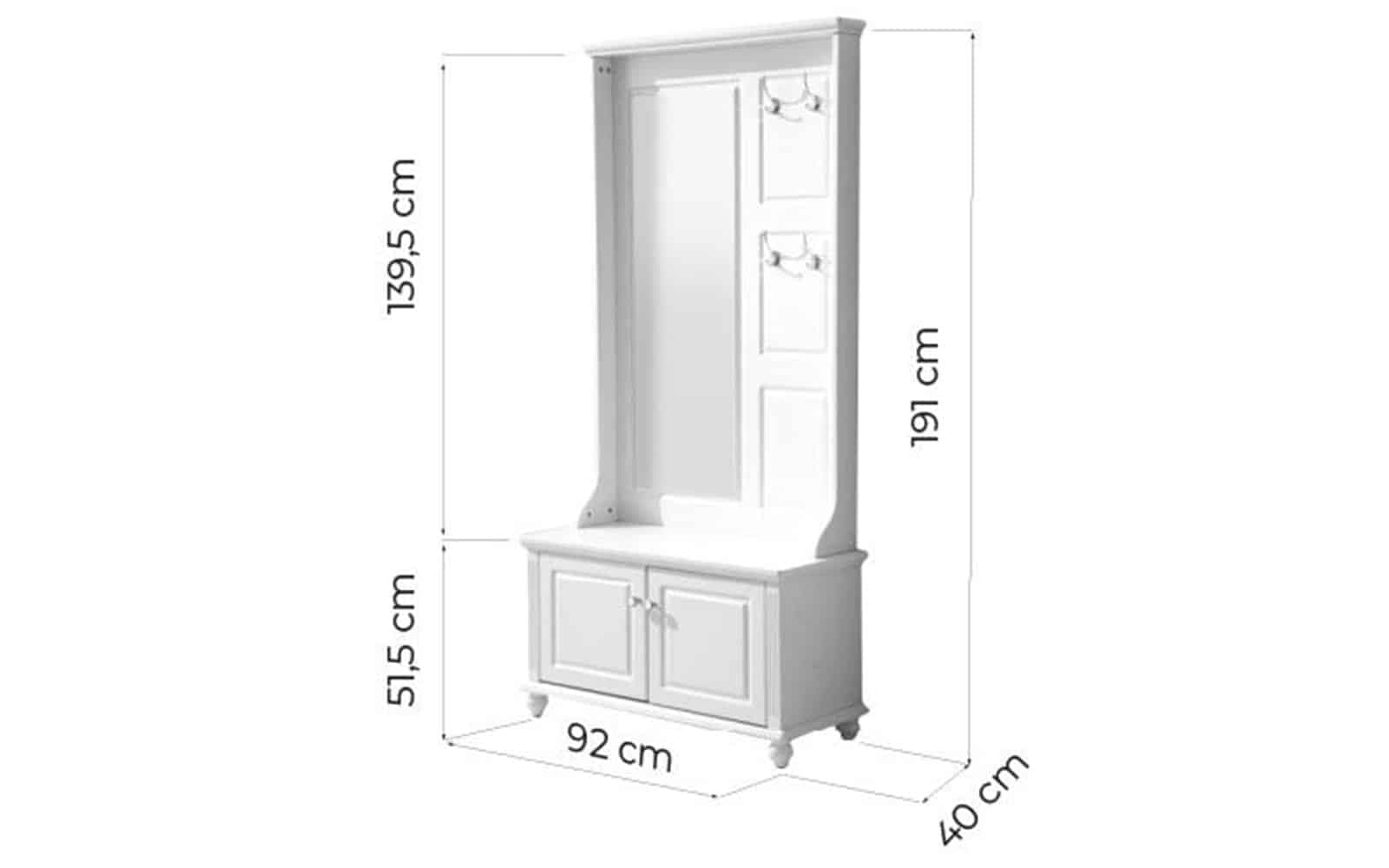 Cuier cu Oglinda Elizabeth, 92x40x191cm, Alb