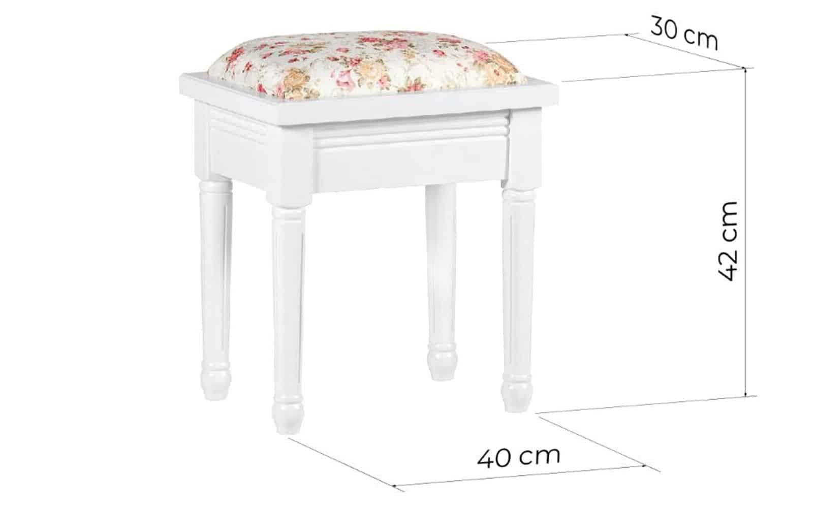 Taburet Elizabeth, 40x30x42cm, Alb/Floral