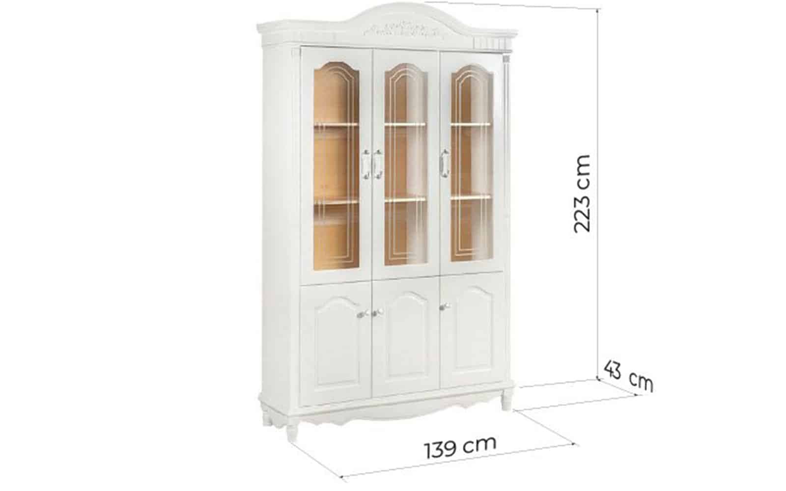Vitrina Elizabeth, 3 Uși, 139x43x223cm, Alb