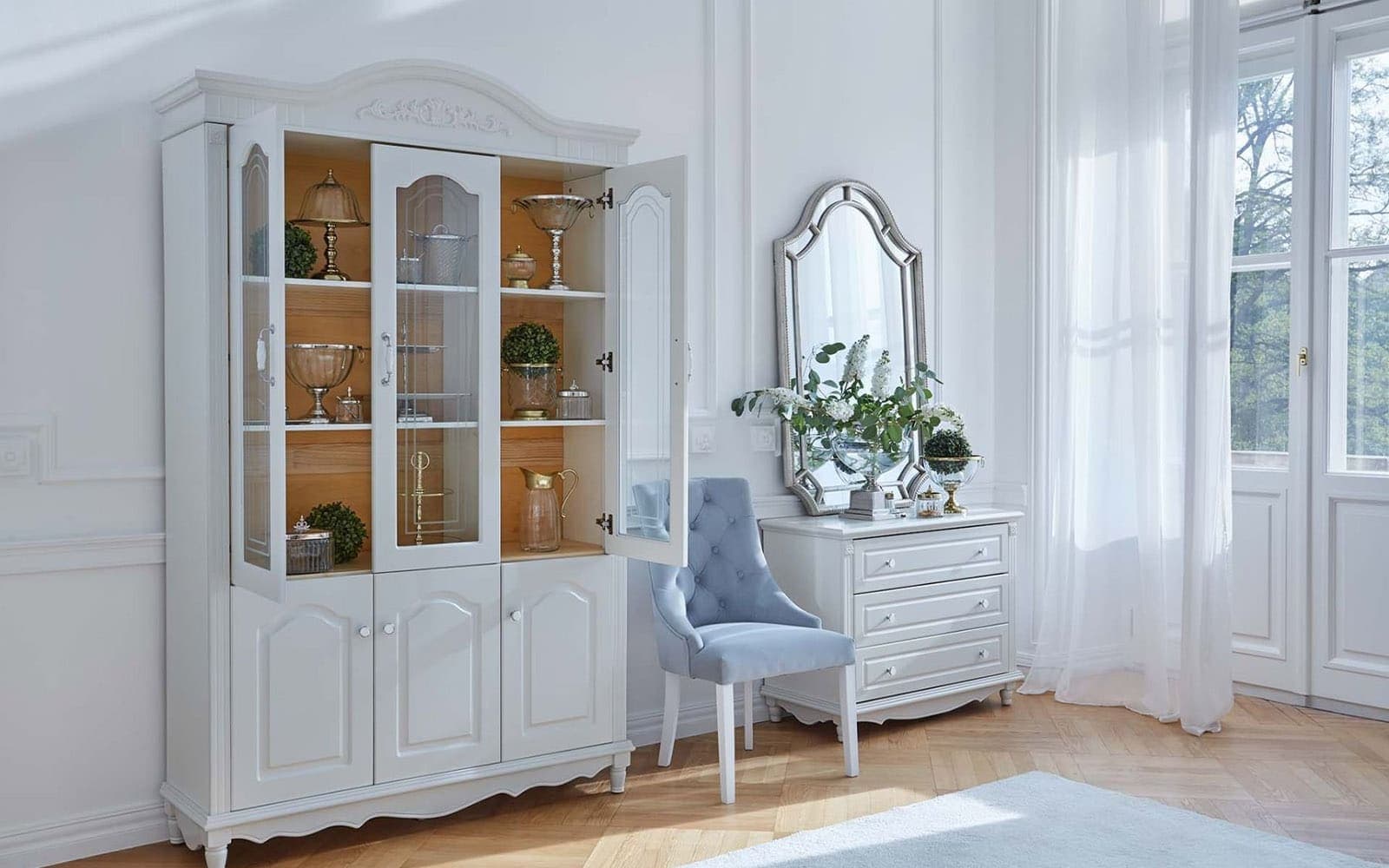 Vitrina Elizabeth, 3 Uși, 139x43x223cm, Alb