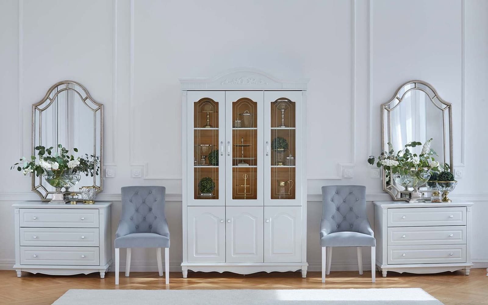 Vitrina Elizabeth, 3 Uși, 139x43x223cm, Alb