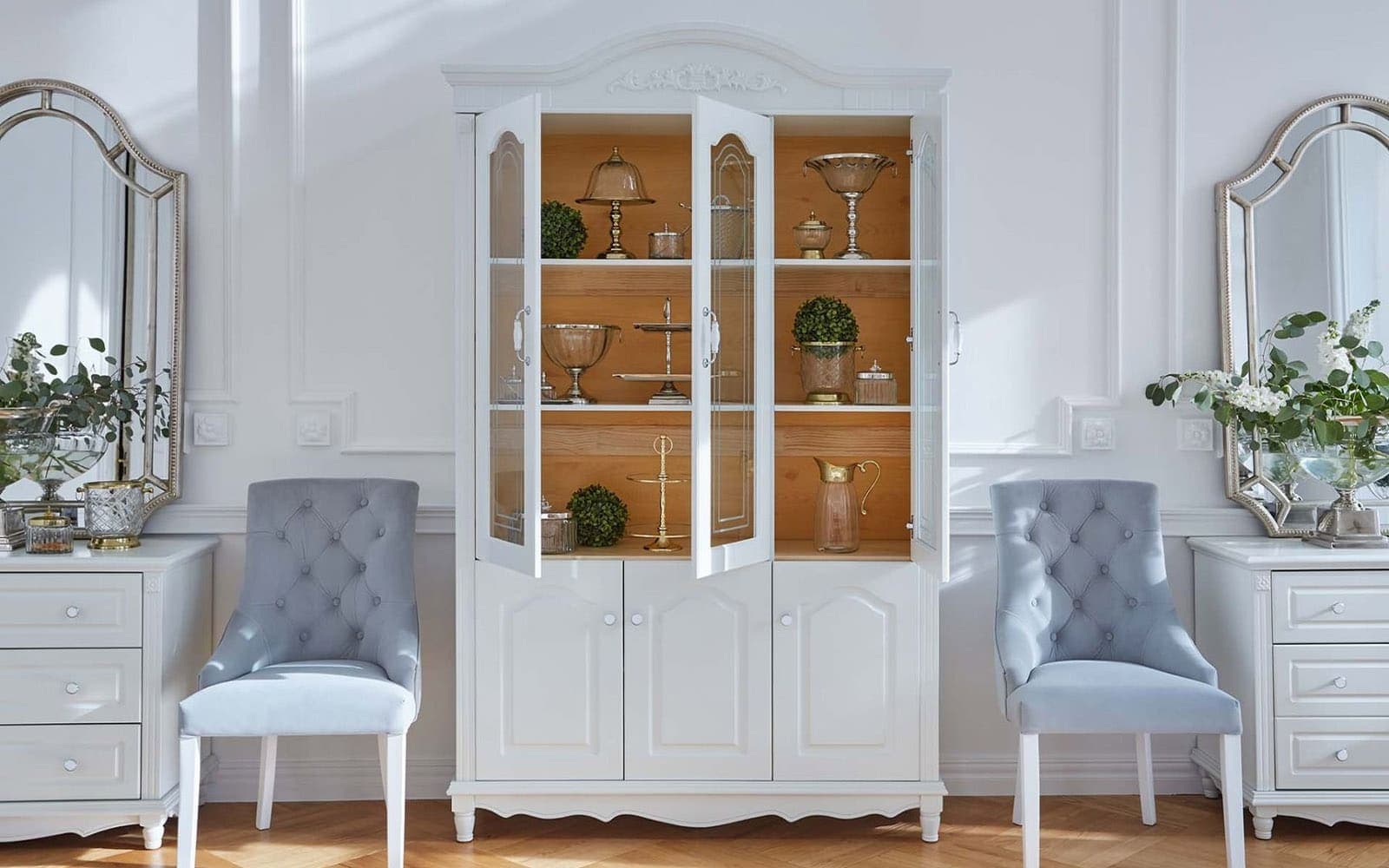 Vitrina Elizabeth, 3 Uși, 139x43x223cm, Alb