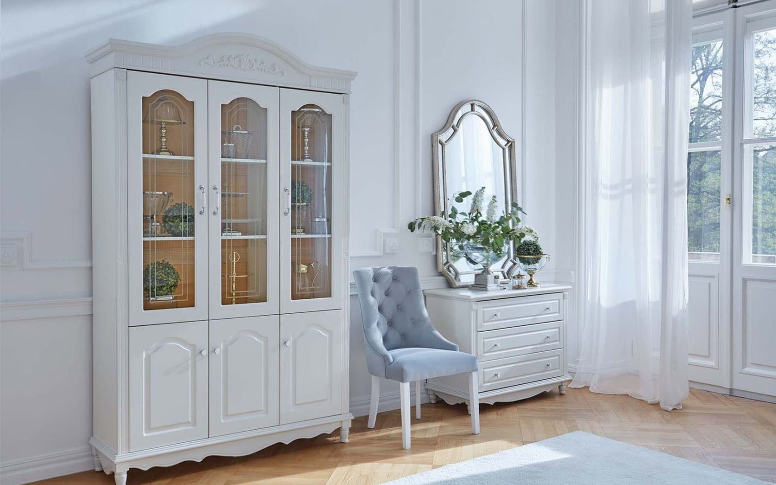 Vitrina Elizabeth, 3 Uși, 139x43x223cm, Alb