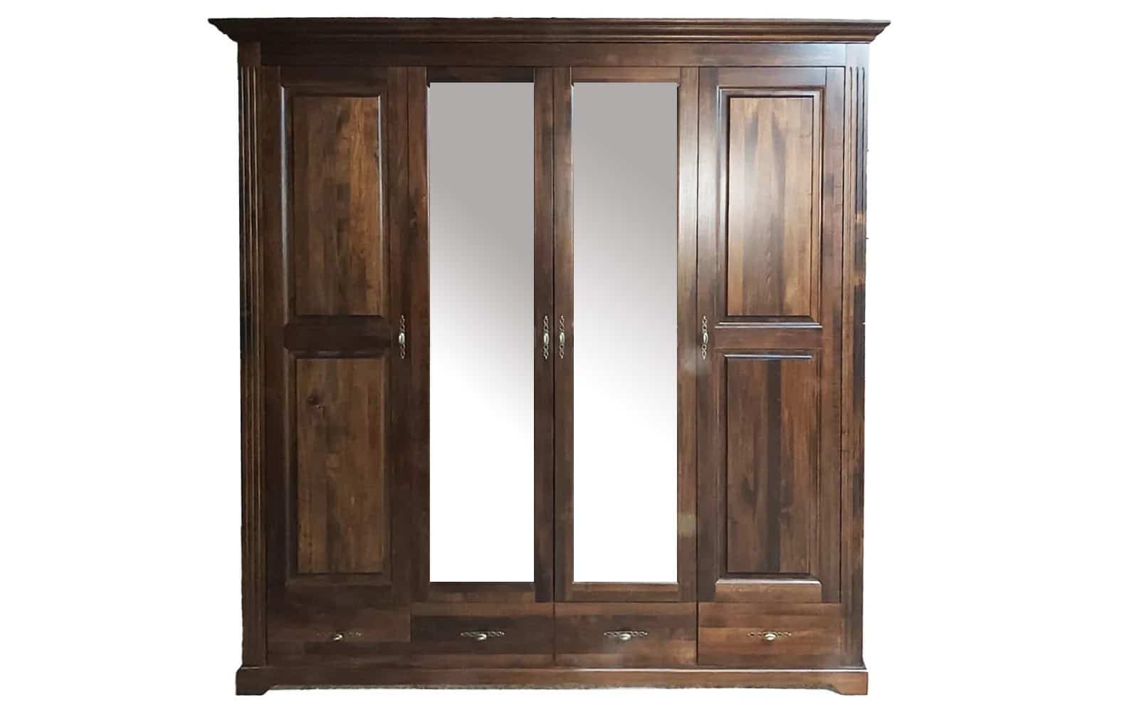 Dulap Preston 4 Uși, cu Oglinzi, Lemn Masiv, Nuc, 204,8 x 60,9 x 206,9 cm