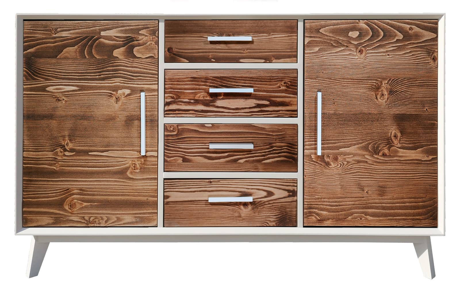 Comoda Timeless, 4 Sertare 2 Uși, Lemn Masiv, 146x45x85 cm, Alb