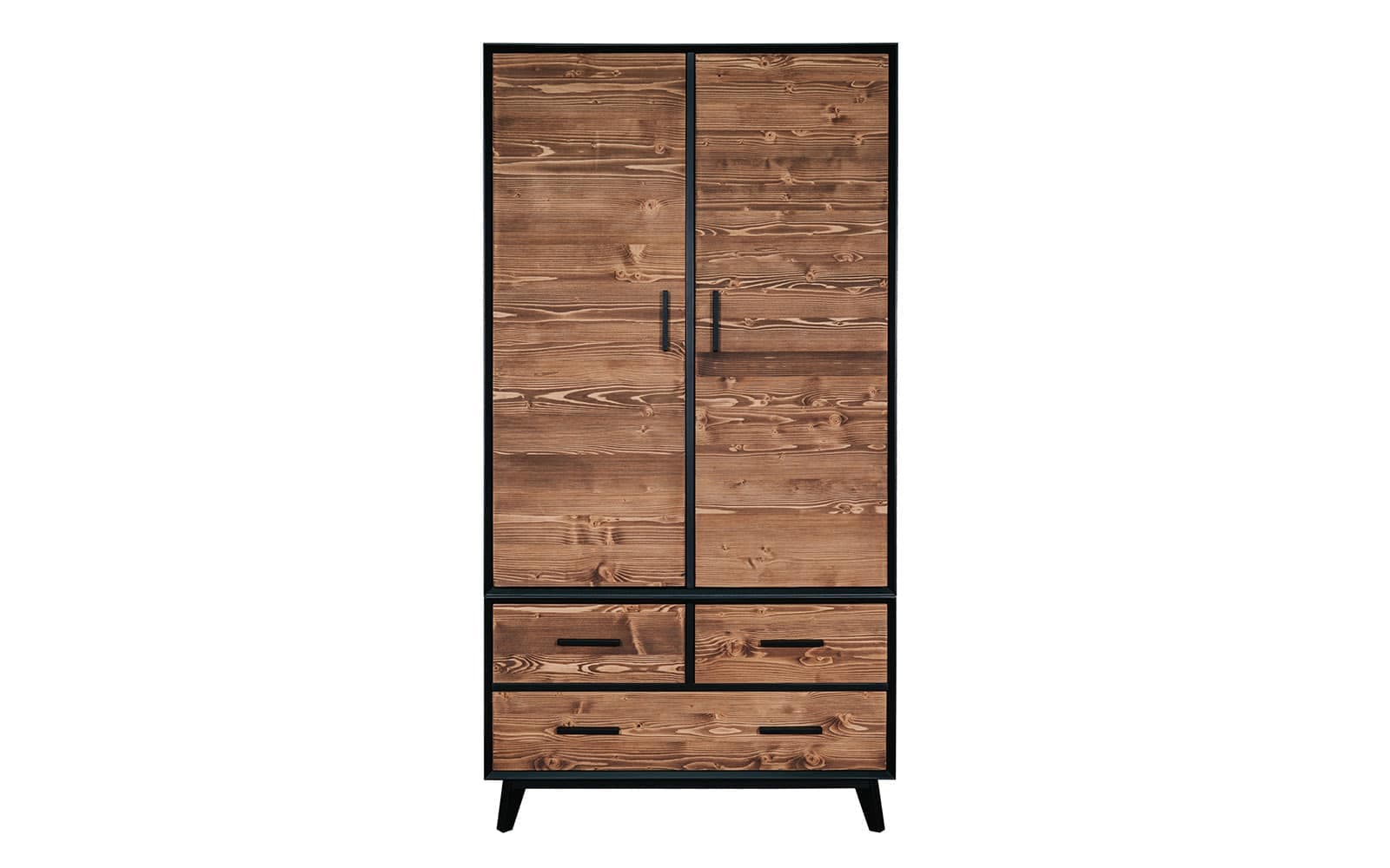 Dulap Timeless, 3 Sertare 2 Uși, Lemn Masiv, 100x55x200 cm, Negru