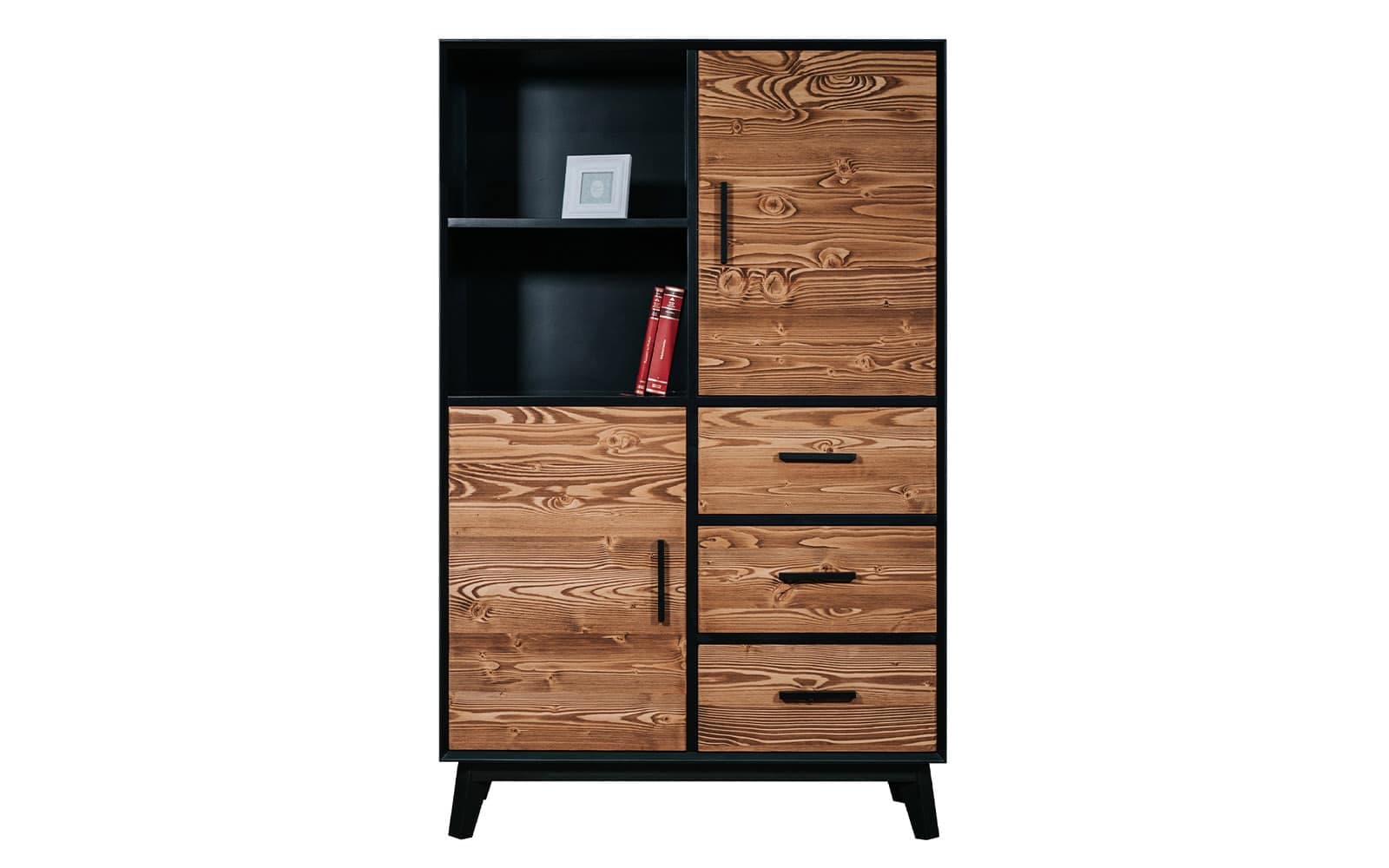 Dulăpior Timeless, 3 Sertare 2 Uși + Nișă, Lemn Masiv, 100x45x150 cm, Negru