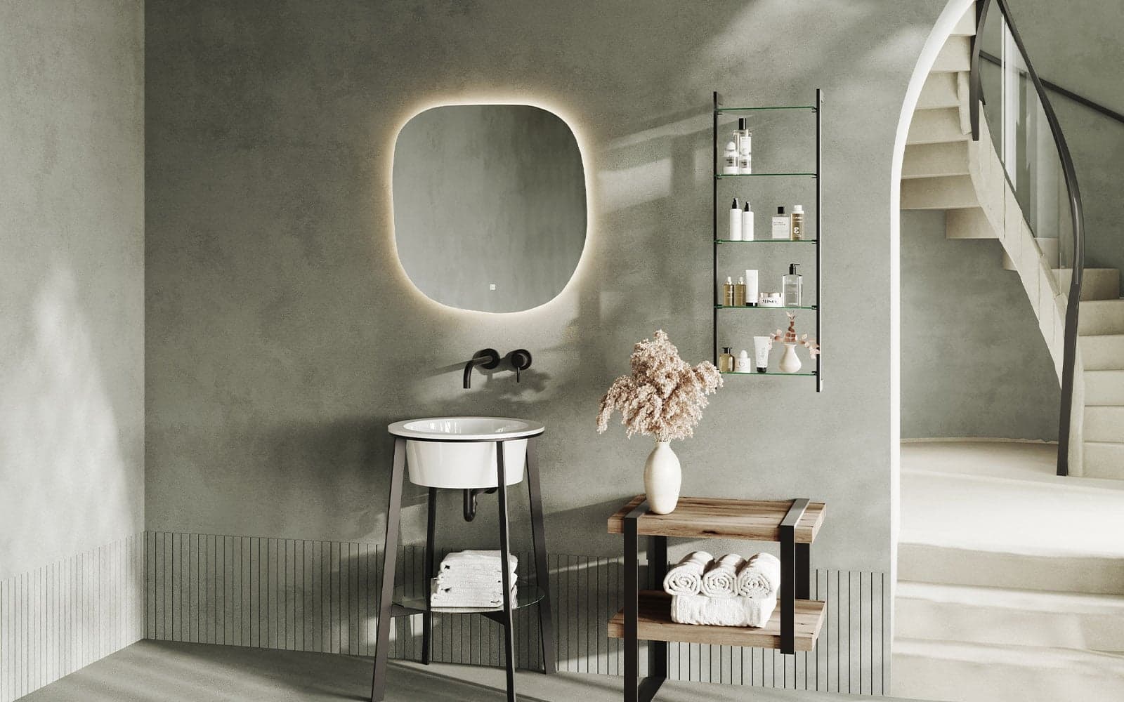 Oglinda cu iluminare LED si acționare touch, 68x70cm