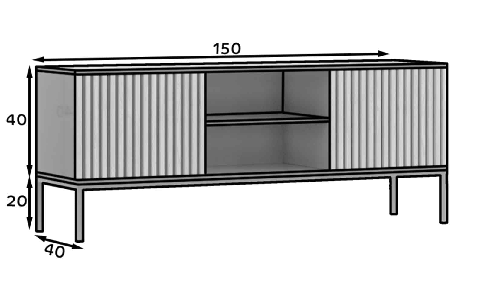 Comodă TV Sia, 150x40x60cm, Negru