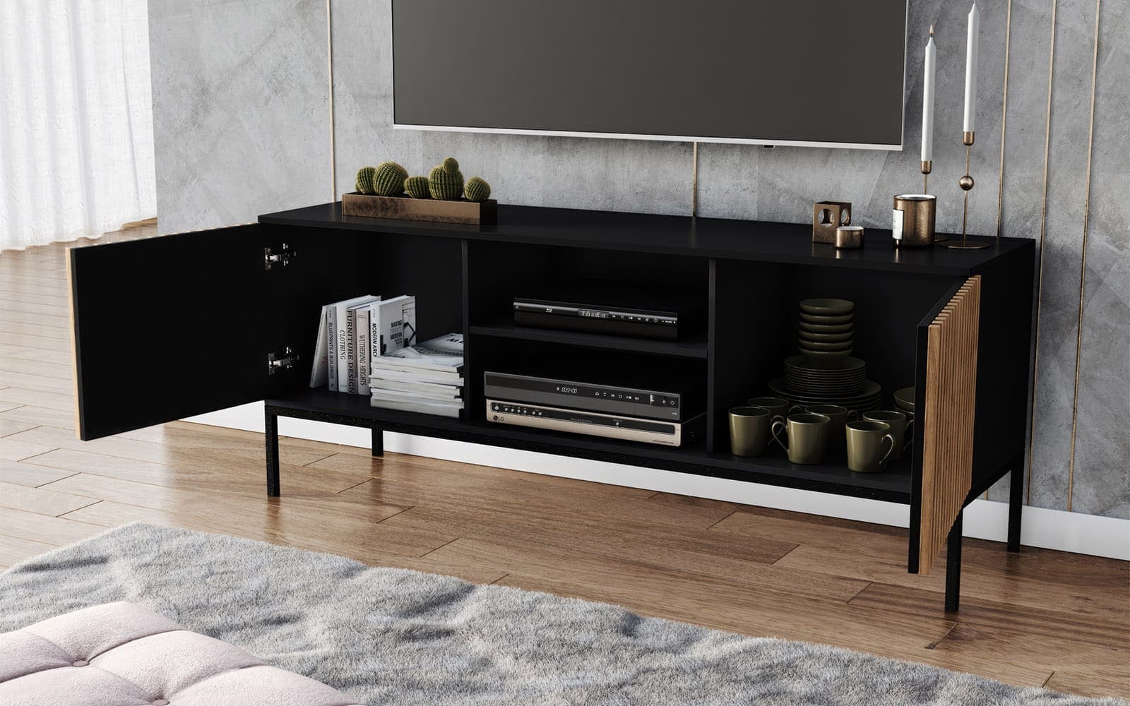 Comodă TV Sia, 150x40x60cm, Negru