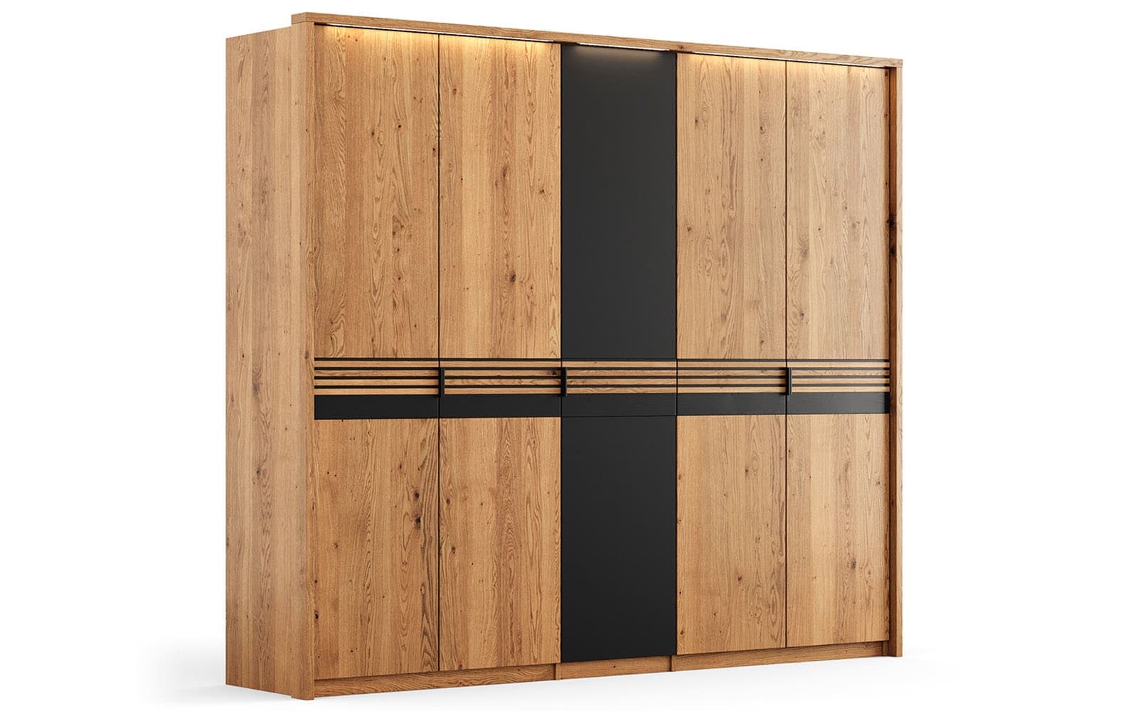 Dulap Rafael, 5 Usi, 1 Usa Sticla, Stejar Masiv, 256x58x219cm