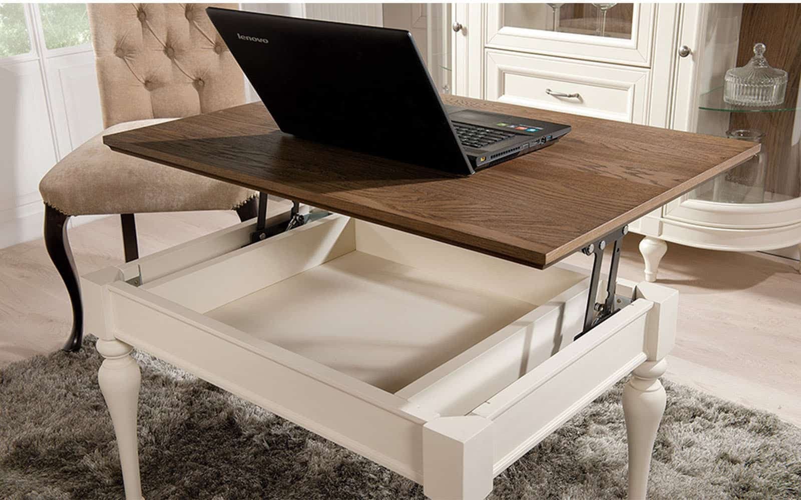 Masuta de Cafea Provence, Extensibila, 90x60x52,5/72cm, Crem-Natur