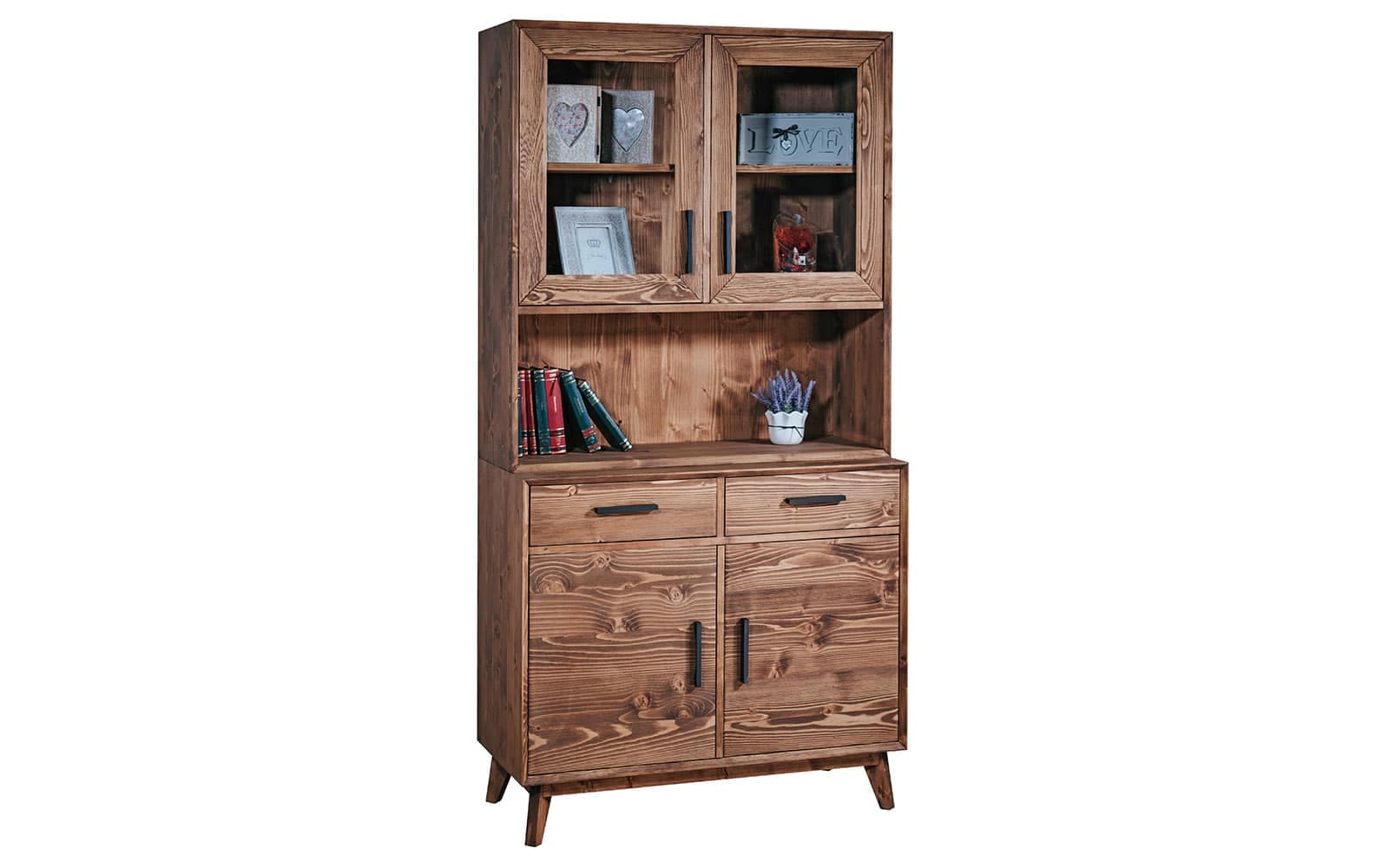Bufet Timeless 2 Corpuri, 2 Sertare 4 Uși, Lemn Masiv, 98x45/35x190 cm, Whisky