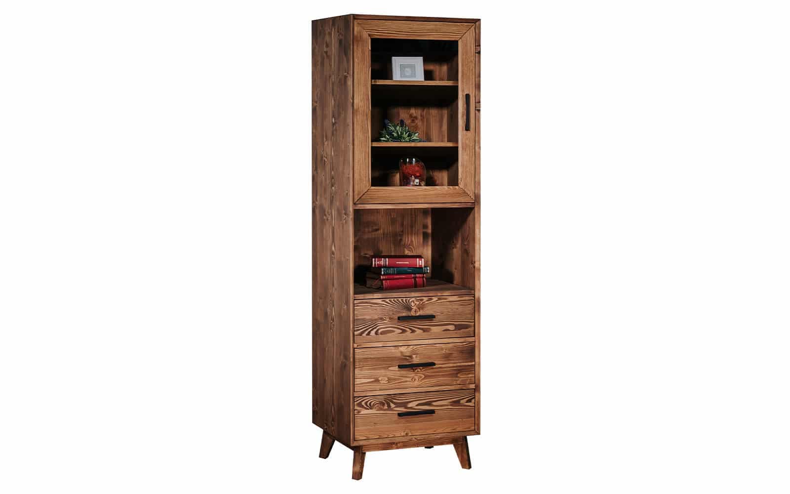 Vitrina Timeless, 3 Sertare 1 Ușă 1 Nișă, Lemn Masiv, 55x45x190 cm, Whisky
