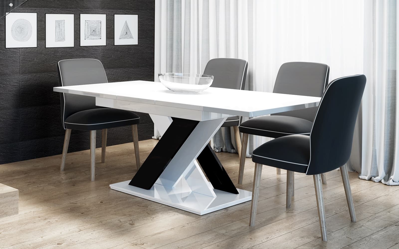 masă dining extensibilă royal stage, 140/180x80 cm, alb negru
