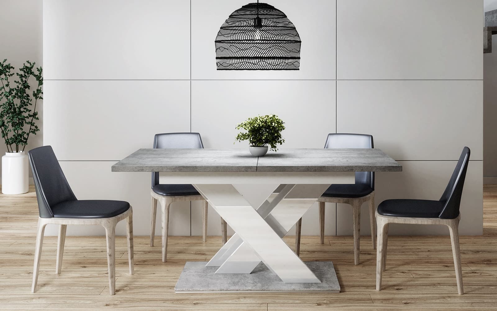 masă dining extensibilă royal stage, 140/180x80 cm, alb negru (copiază)
