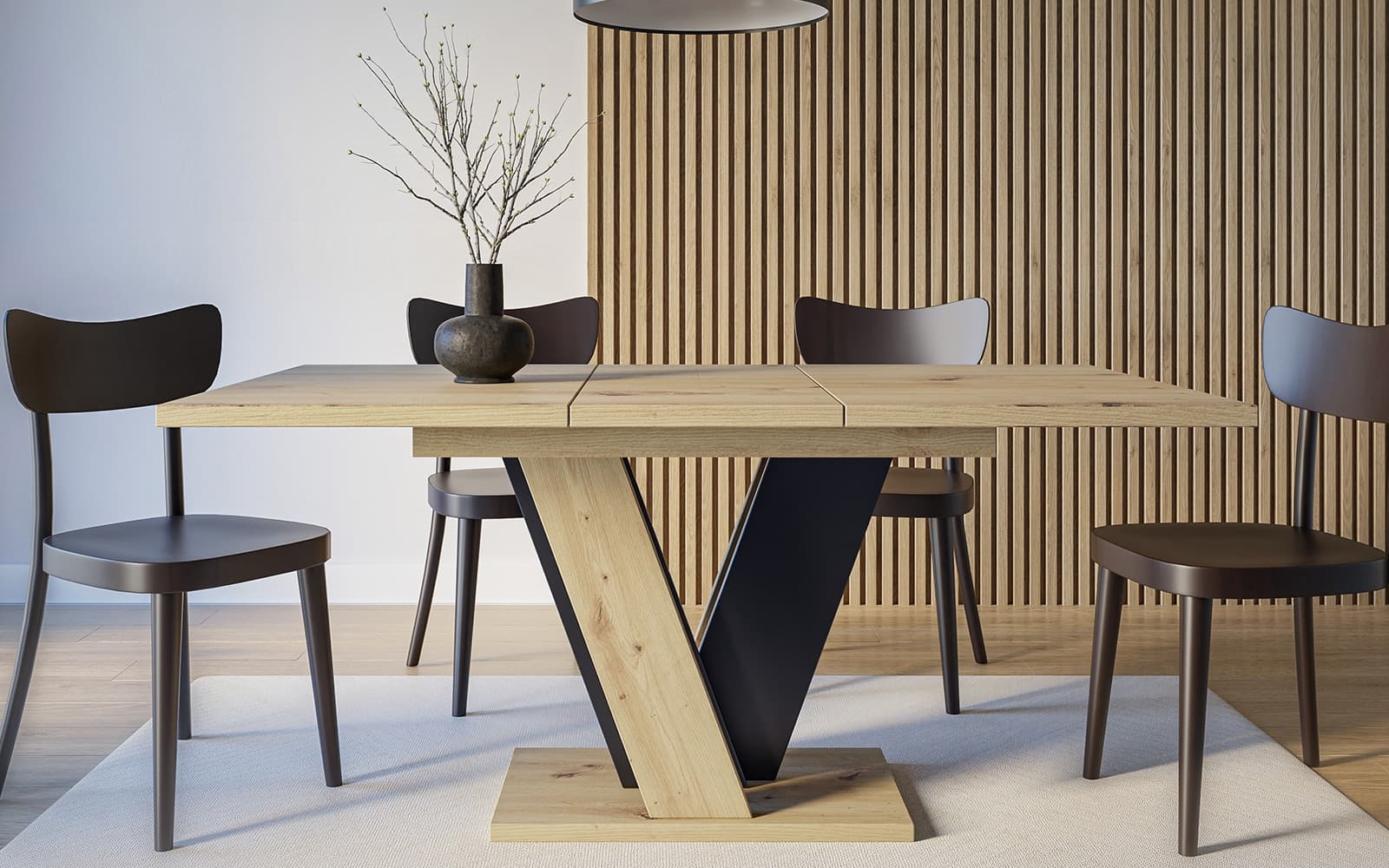 masă dining extensibilă bellavista, 120/160x90 cm, negru artizanal