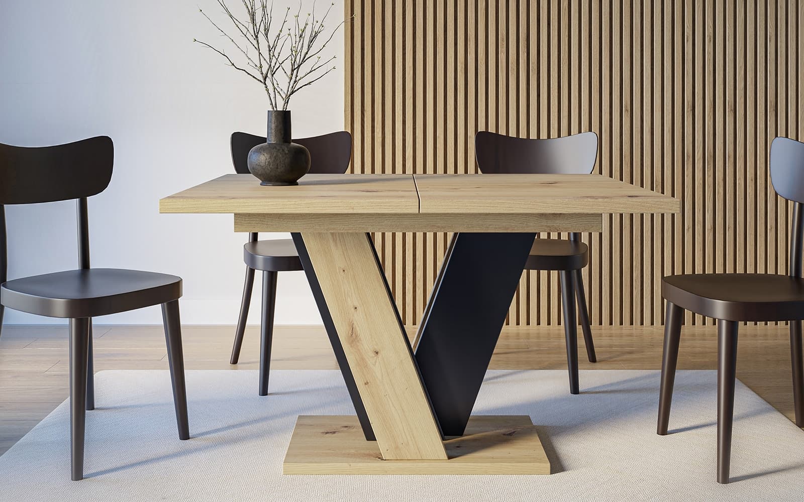 masă dining extensibilă bellavista, 120/160x90 cm, negru artizanal