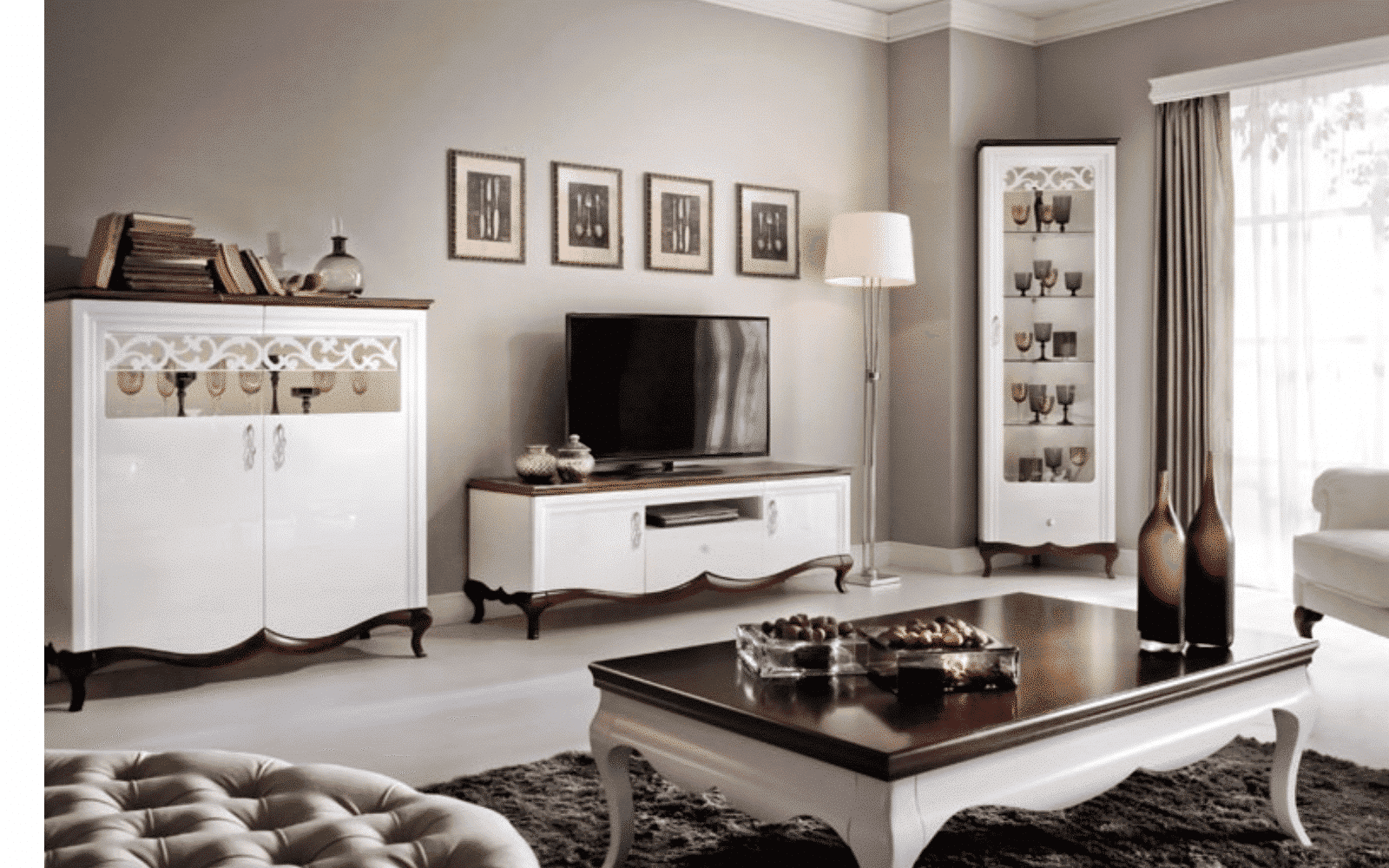 Bufet Milan II, Lemn Masiv, Alb-Nuc, 164,2 x 46,5 x 123 cm