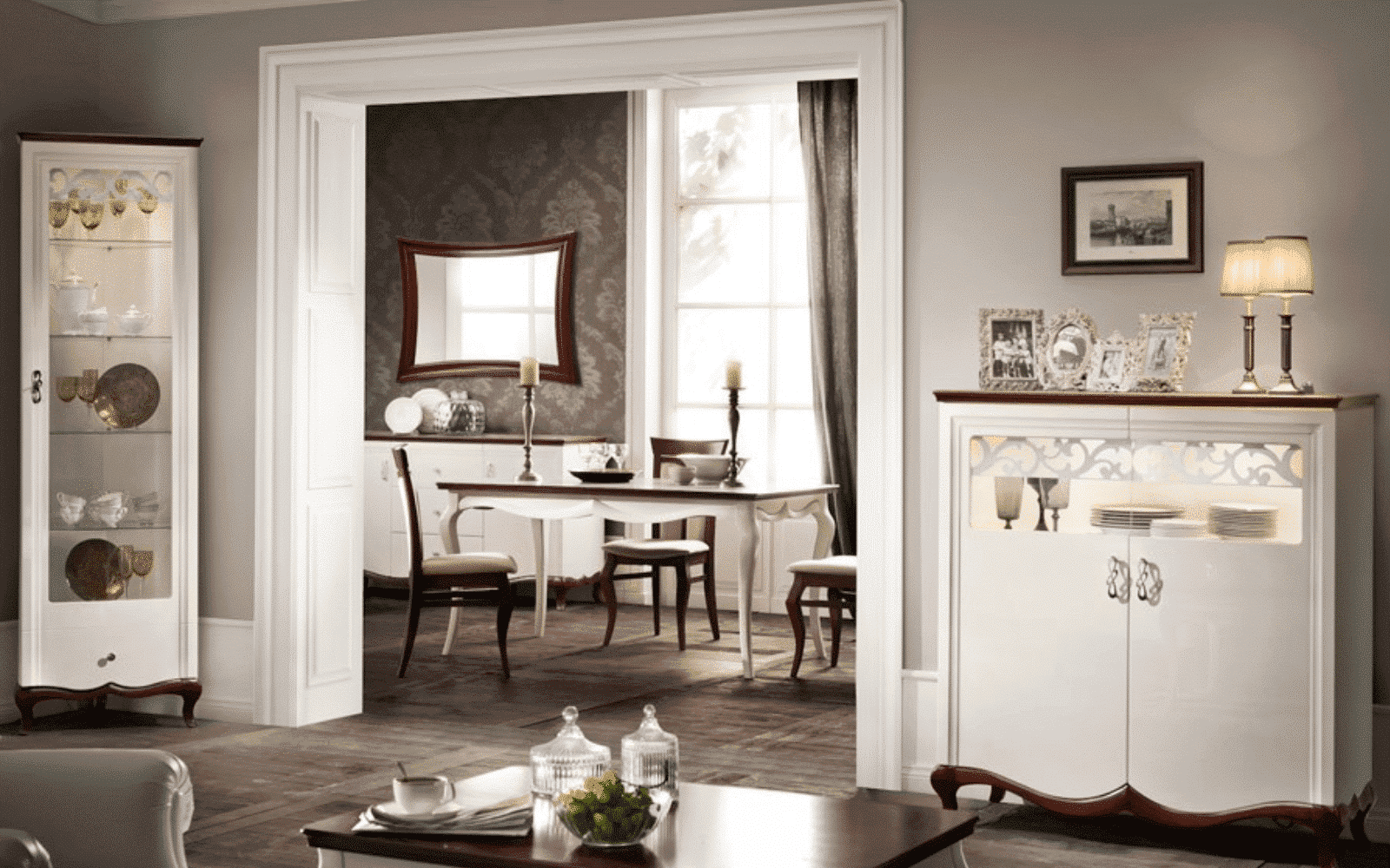 Bufet Milan II, Lemn Masiv, Alb-Nuc, 164,2 x 46,5 x 123 cm