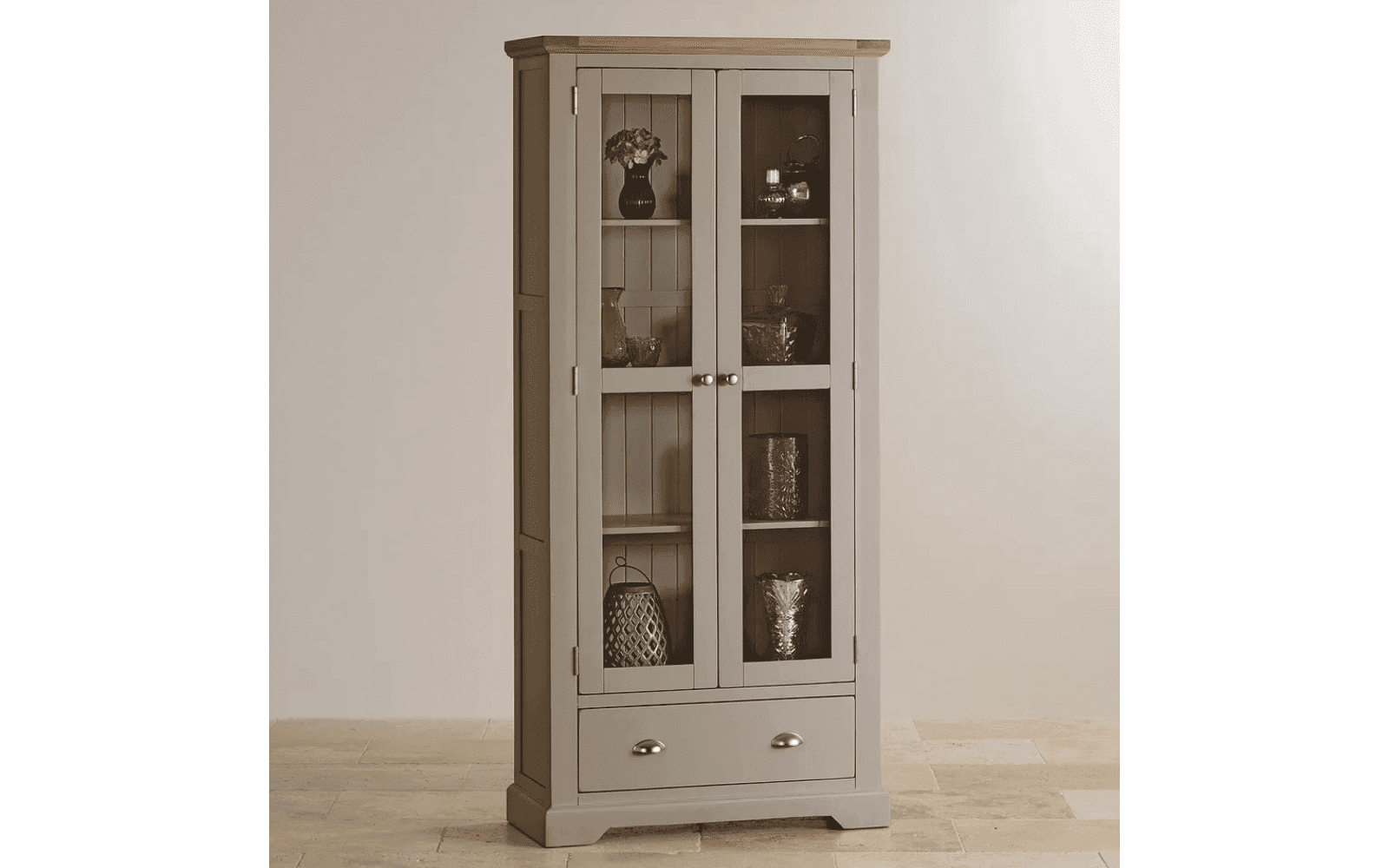 Vitrină Ives II, Lemn Masiv, Personalizabilă, Gri, 87 x 36 x 189 cm