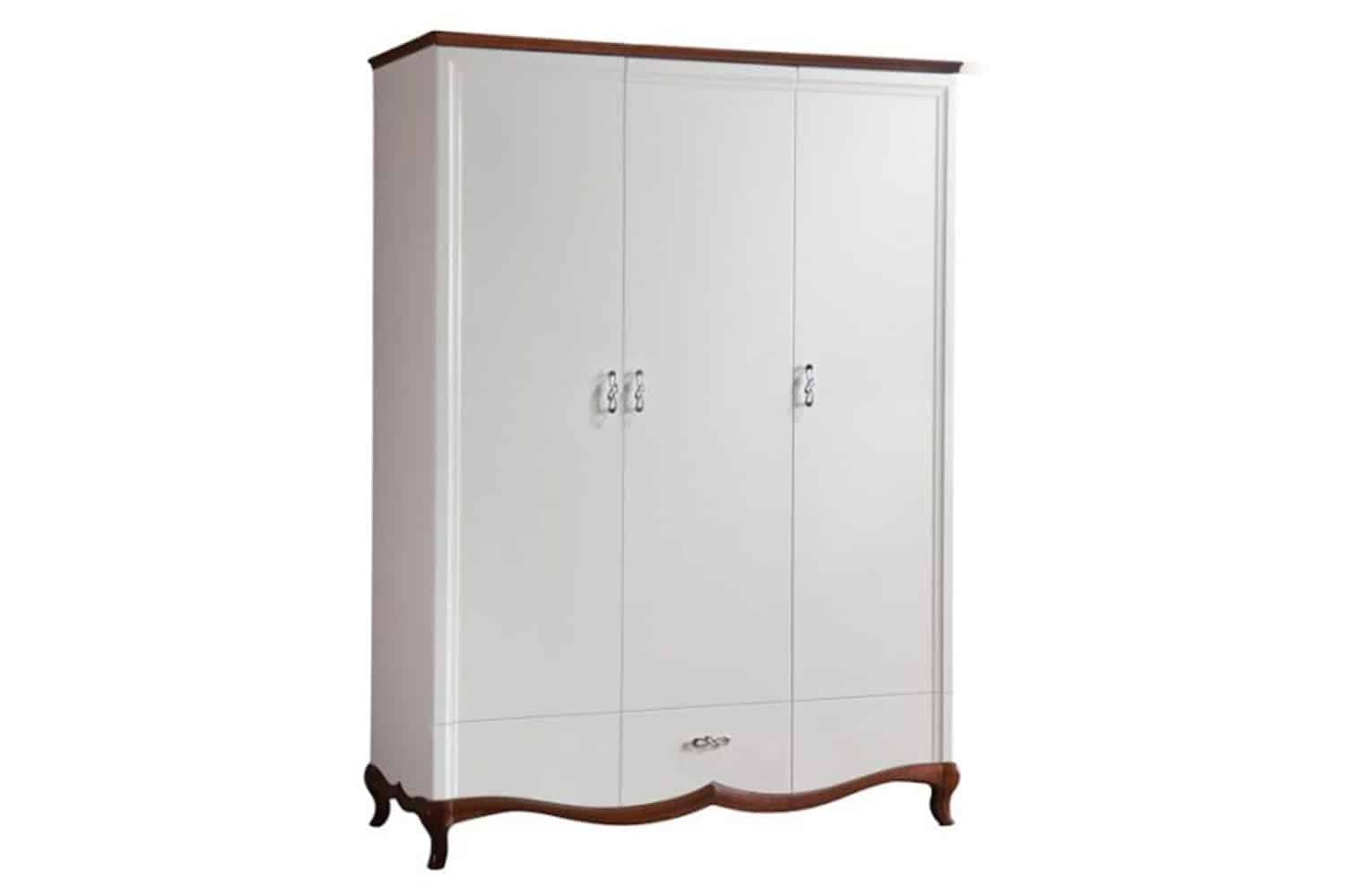 Dulap Milan, 3 Uși, Lemn Masiv, Alb-Nuc, 164,2 x 62,5 x 209,5 cm