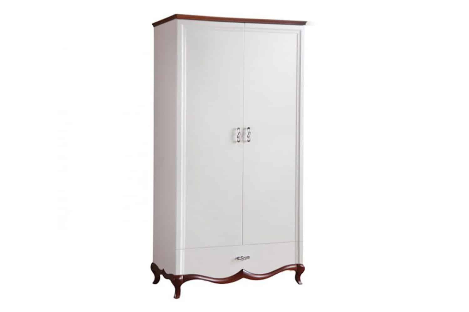 Dulap Milan, 2 Uși, Lemn Masiv, Alb-Nuc, 114 x 62,5 x 209,5 cm
