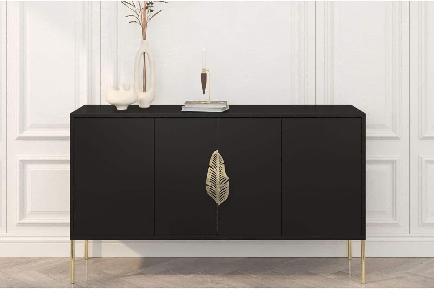 Comodă Merlin, Personalizabilă, Accesorii placate cu Aur, 138 x 40 x 79 cm
