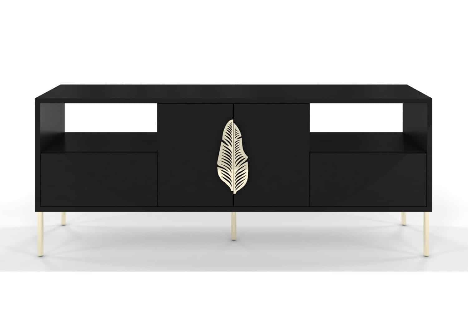 Comodă TV Merlin, Personalizabilă, Accesorii placate cu Aur, 136 x 40 x 60 cm